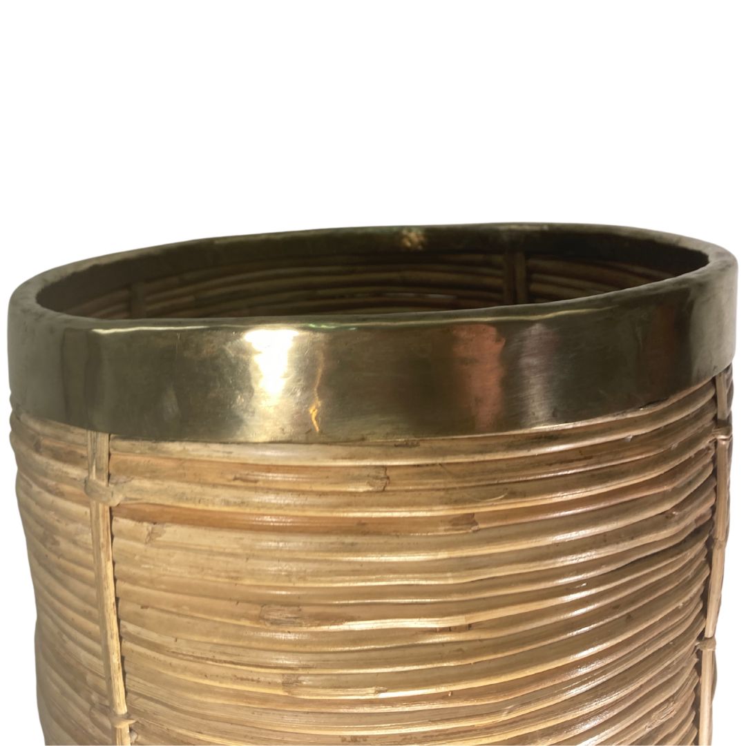 Pencil Or Split Reed Rattan Umbrella Stand Or Basket, Italy 1970s In The Style Of Gabriella Crespi photo vintage