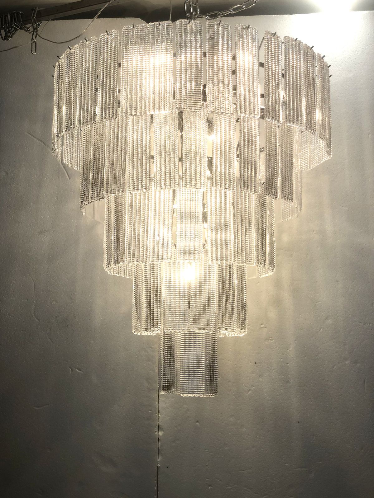 Huge Transparent Modern Striped “Listelli” Murano Glass Chandelier photo for sale
