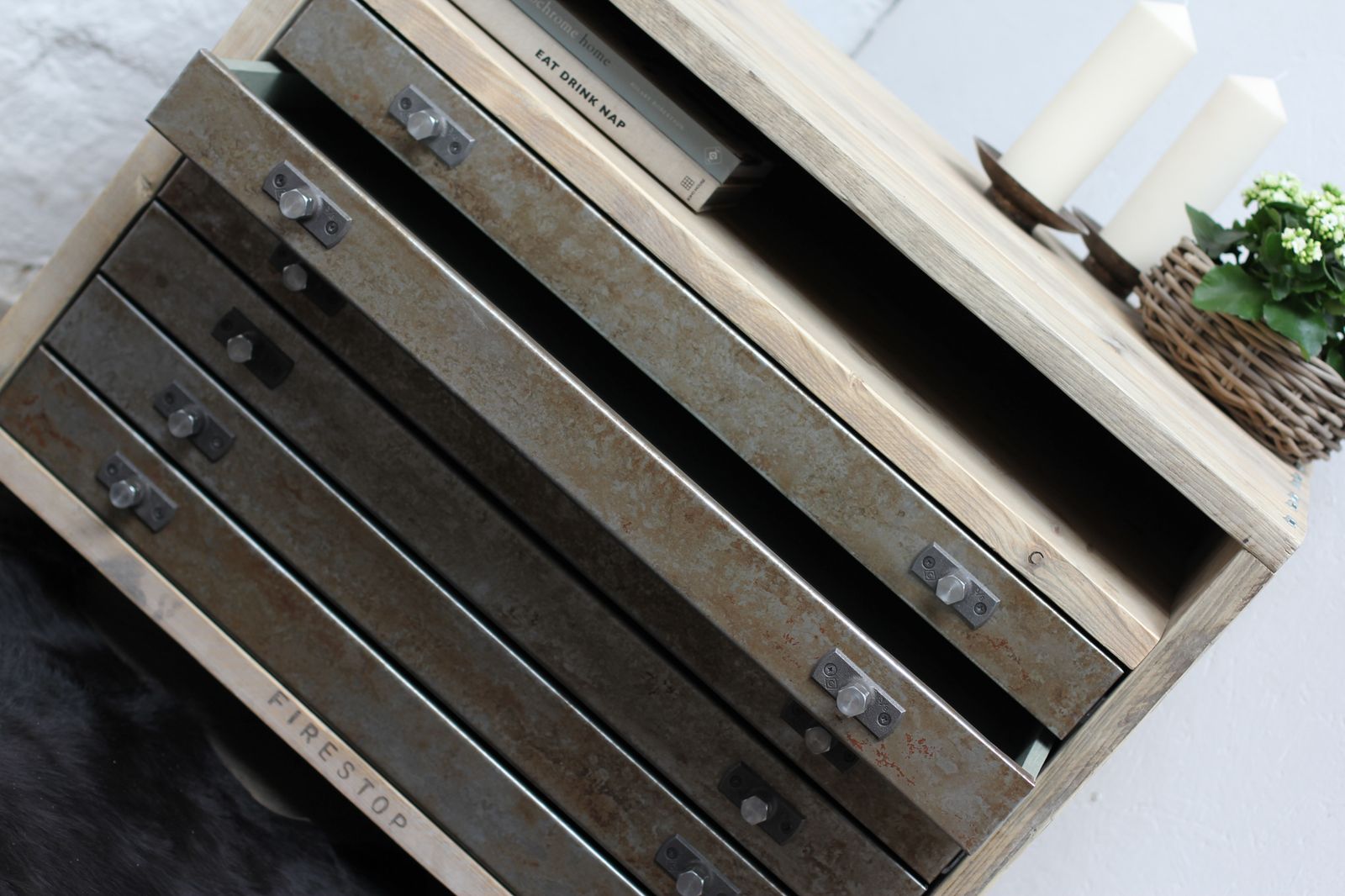 Faraz Reclaimed Scaffolding And Distressed Steel Plan Chest On Locking Castors photo furniture