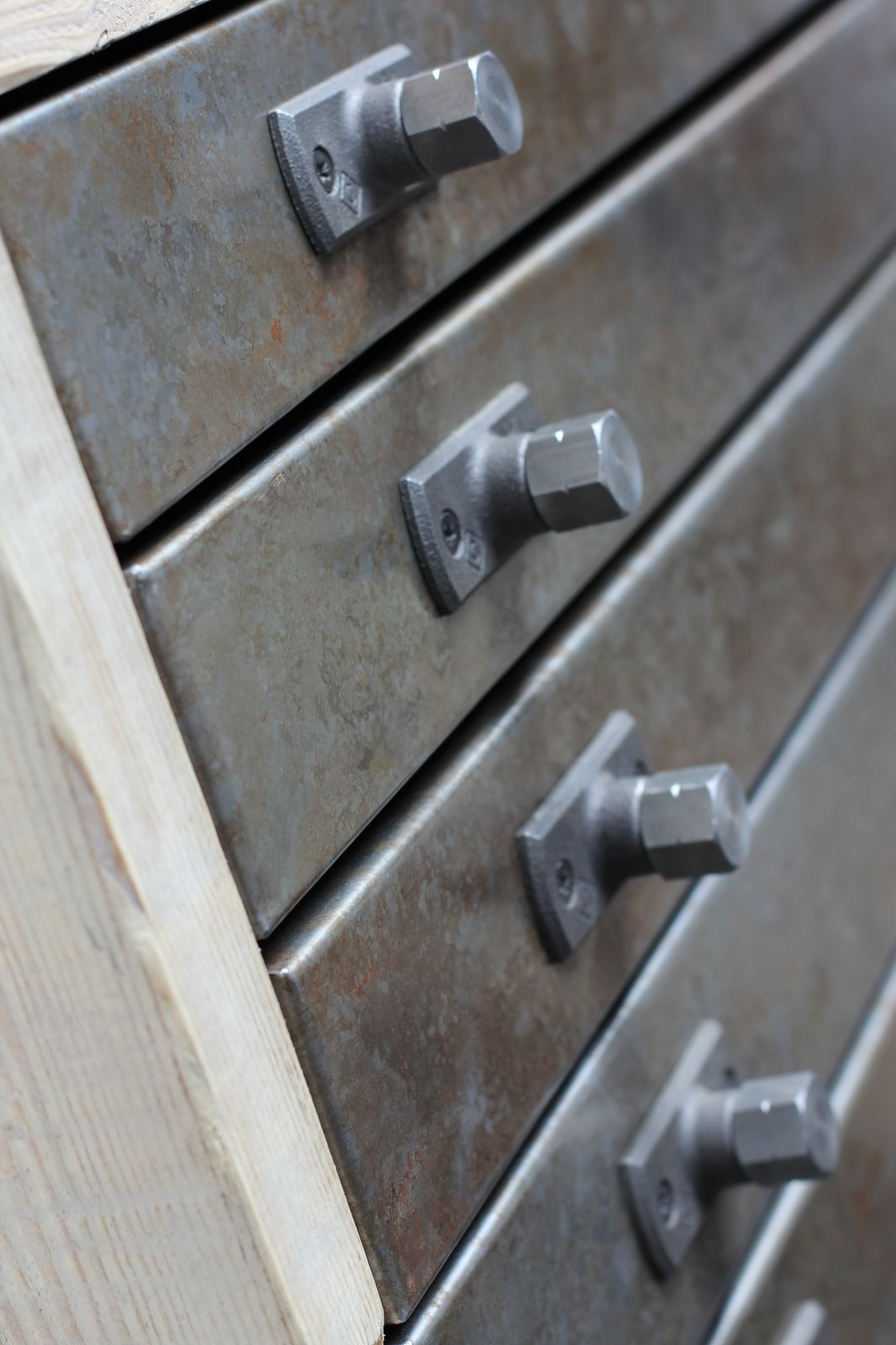 photo furniture Faraz Reclaimed Scaffolding And Distressed Steel Plan Chest On Locking Castors