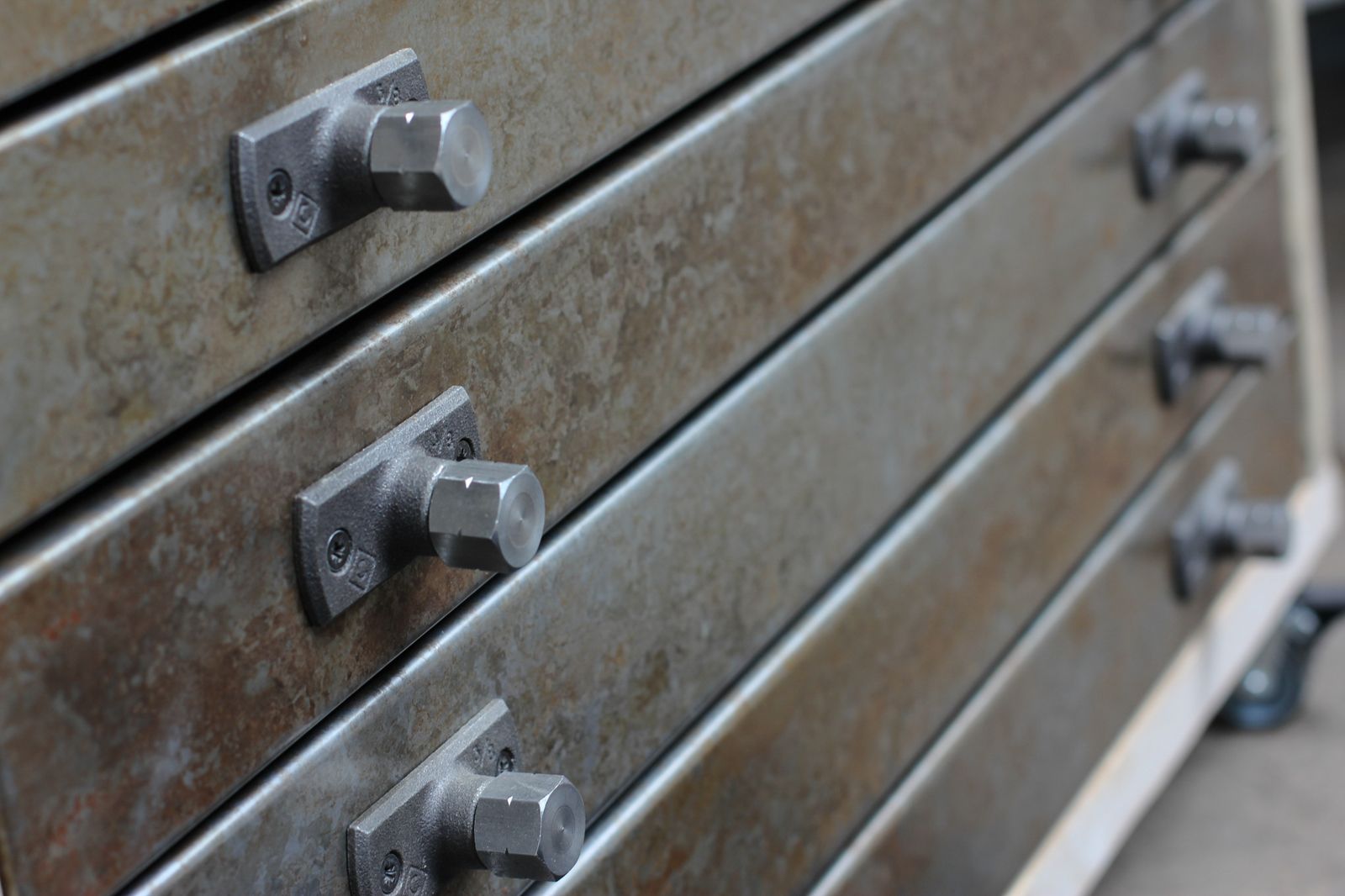 Furniture Faraz Reclaimed Scaffolding And Distressed Steel Plan Chest On Locking Castors photo