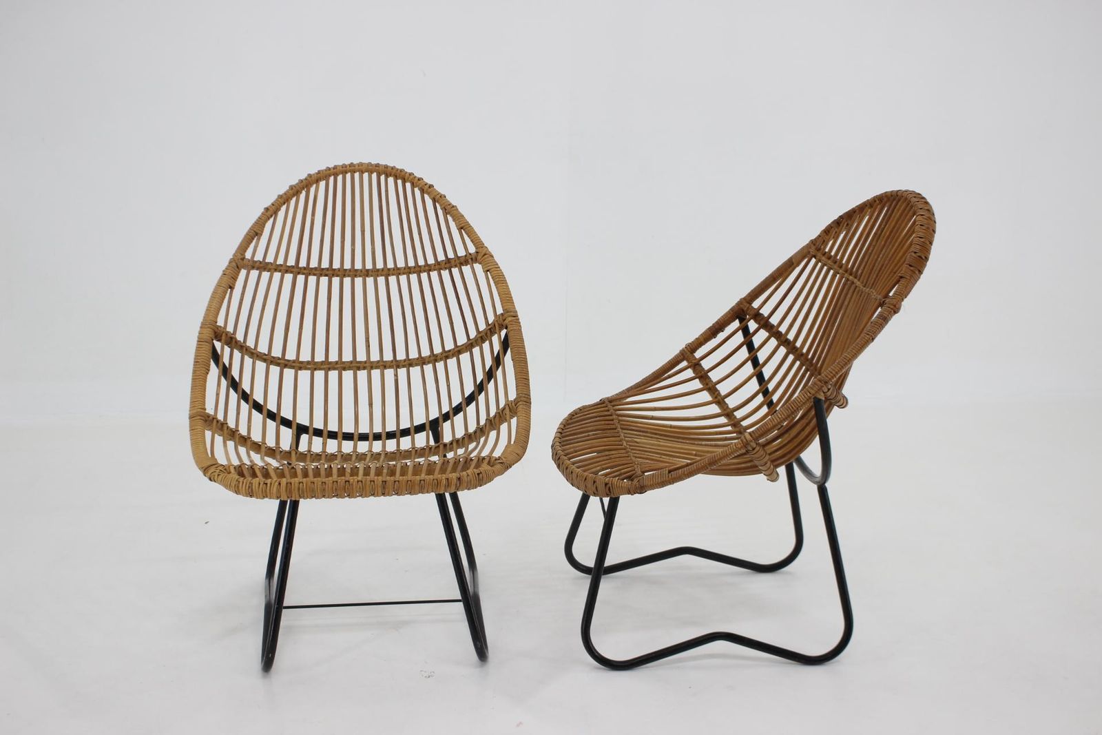1960s Pair Of Alan Fuchs Rattan Lounge Chairs By Uluv, Czechoslovakia photo for sale