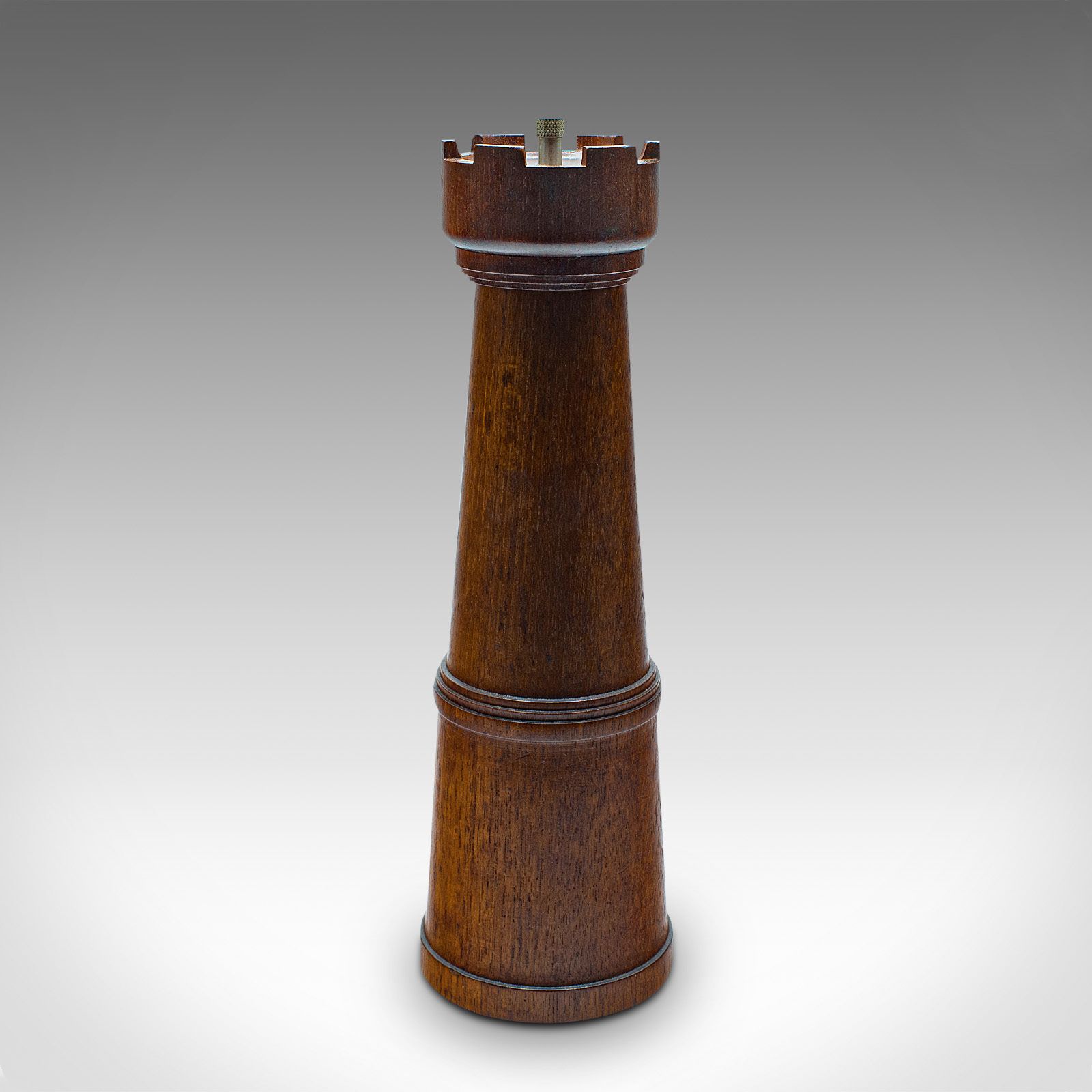 Vintage Decorative Pepper Grinder, English, Oak, Condiment Dispenser, Chess Rook photo furniture