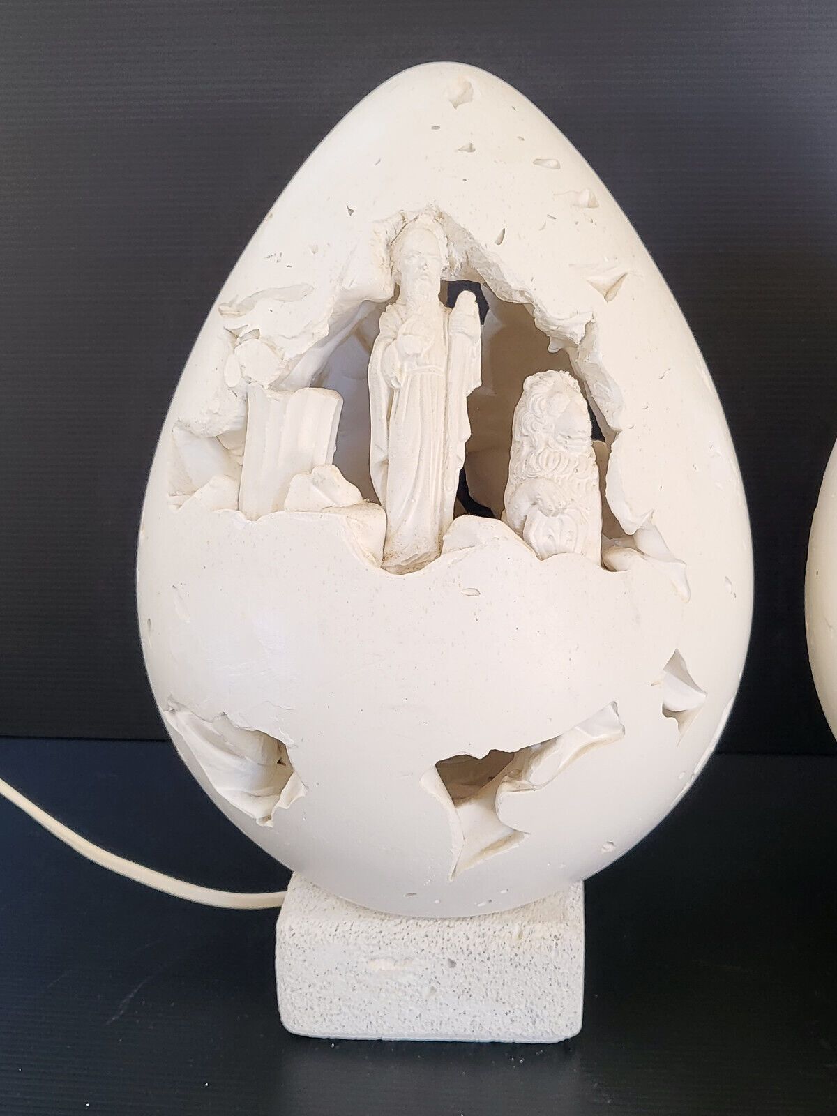 Pair Of Vintage Egg Lamps 1970 Greek Mythology Plaster Pumice 70s photo furniture