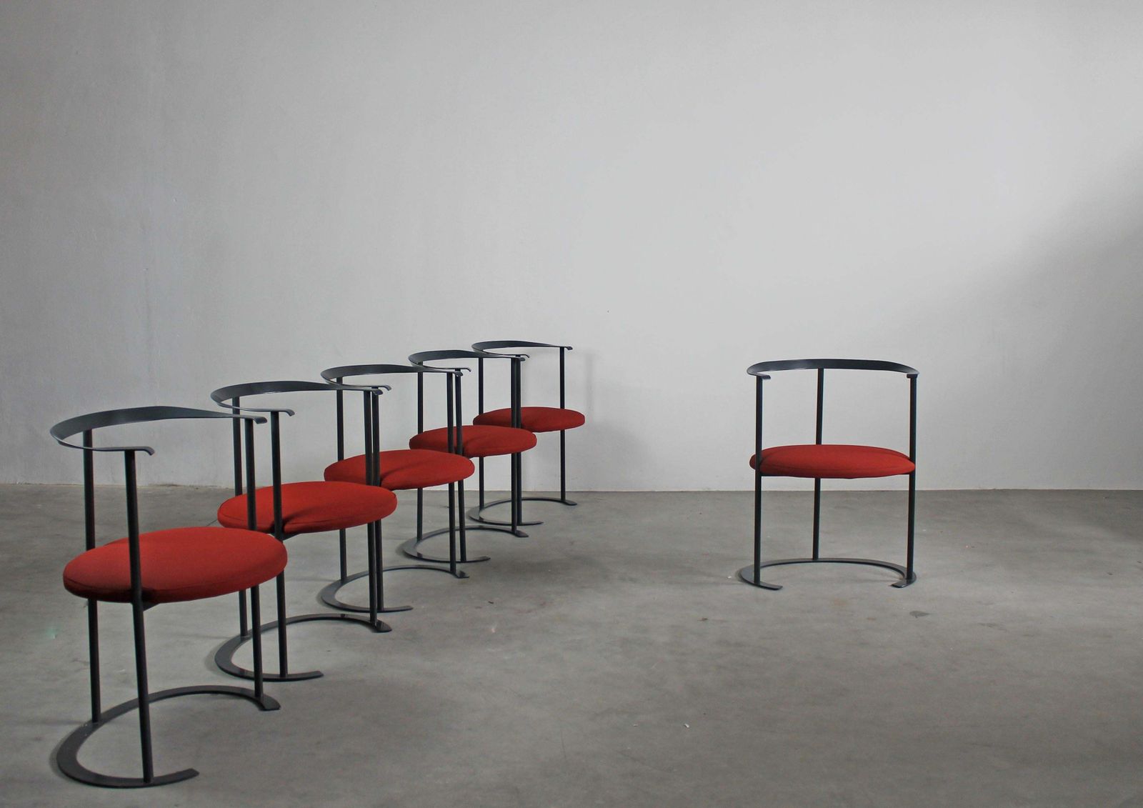 Set Of Six Red Catilina Chairs By Luigi Caccia Dominioni For Azucena 1958 Italy
