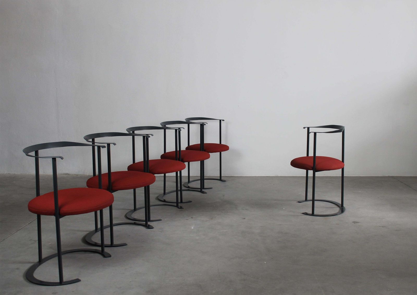 Set Of Six Red Catilina Chairs By Luigi Caccia Dominioni For Azucena 1958 Italy photo for sale