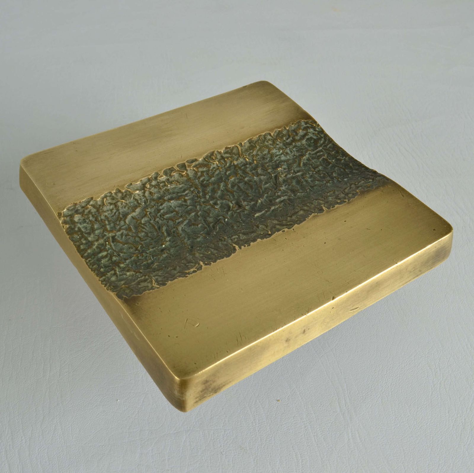 Push And Pull Bronze Door Handle Square With Central Brutalist Relief photo vintage