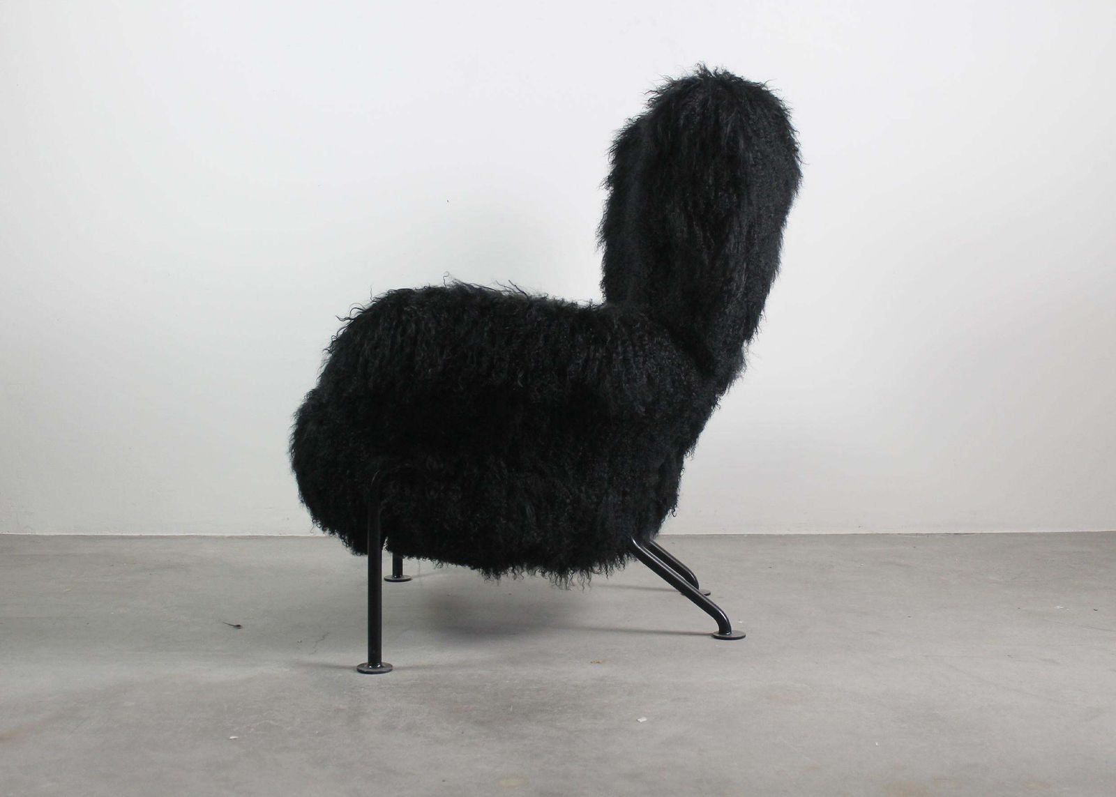 Franco Albini Pl19 Or Tre Pezzi Armchair In Black Mongolian Wool For Poggi Italy photo Furniture