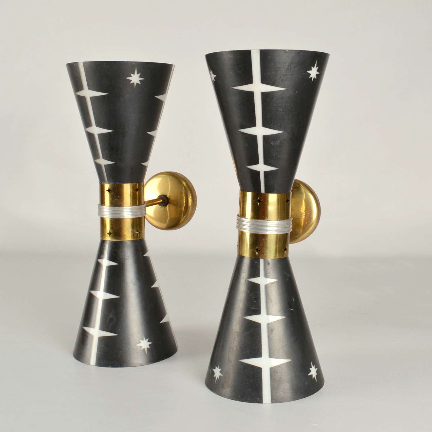 Rare Pair Of 1950’s Hourglass Wall Lights In Black Glass photo Lighting