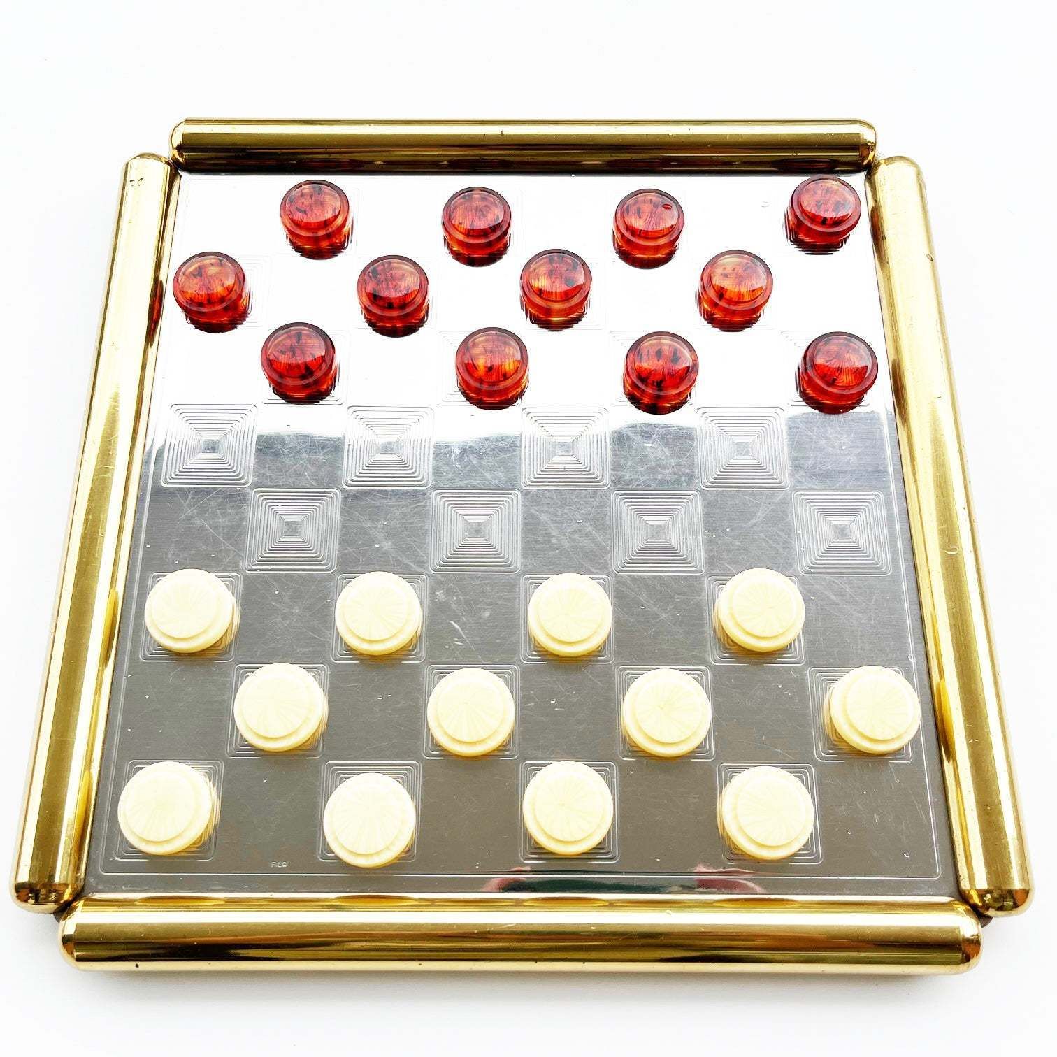 Chessboard Brass, Stainless Steel, Bakelite, Original From 1970  Design