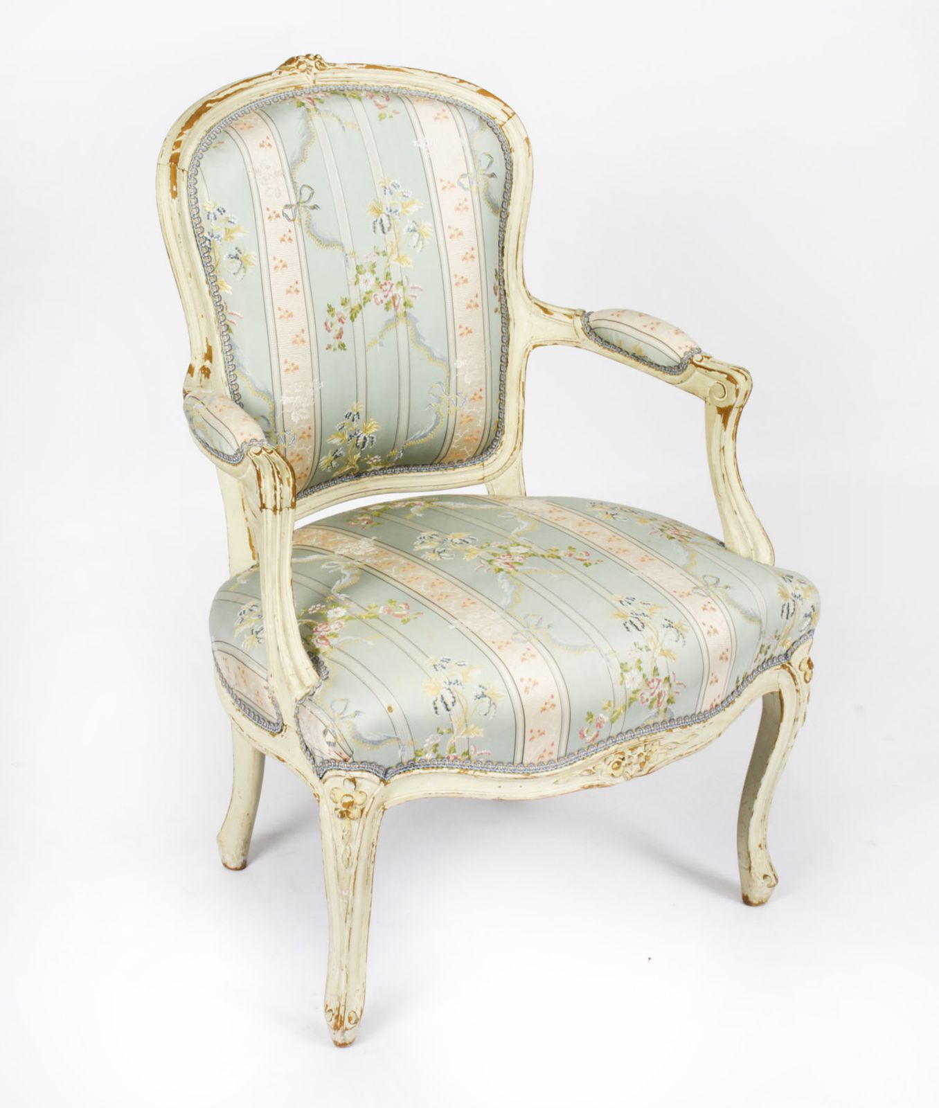 Pair Shabby Chic Louis Revival French Painted Armchairs 19th  Century photo furniture