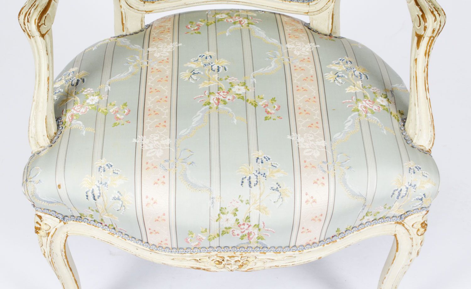 Pair Shabby Chic Louis Revival French Painted Armchairs 19th  Century photo vinterior