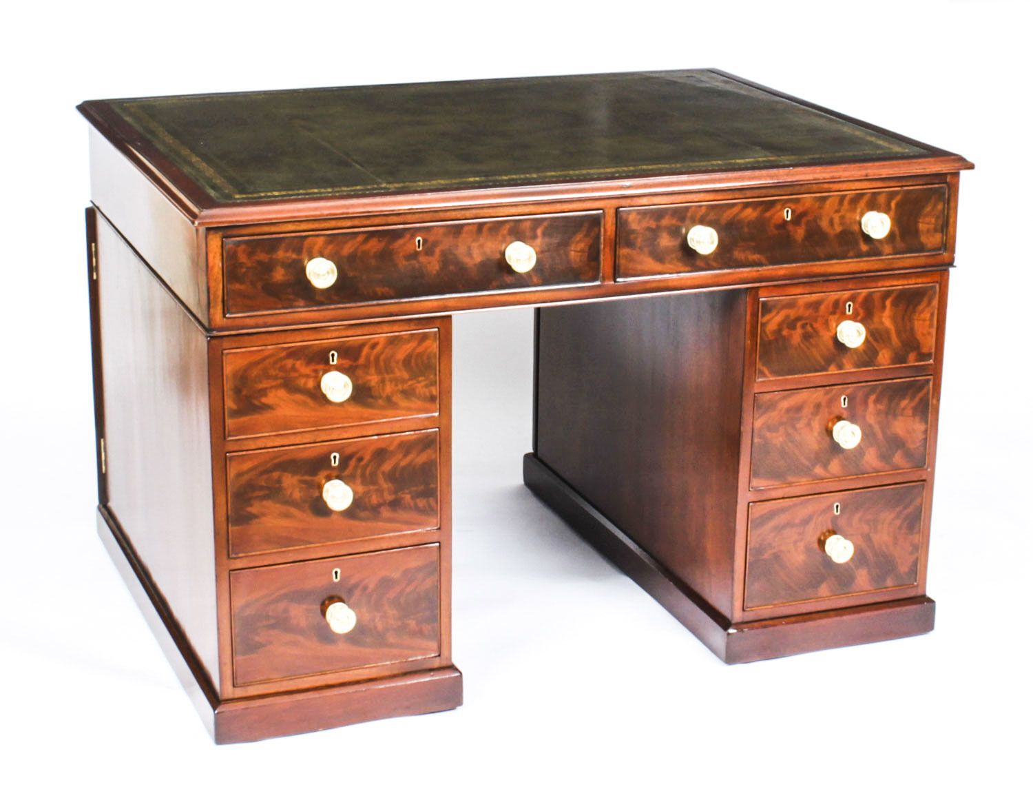 4ft Victorian Flame Mahogany Partners Pedestal Desk 19th C