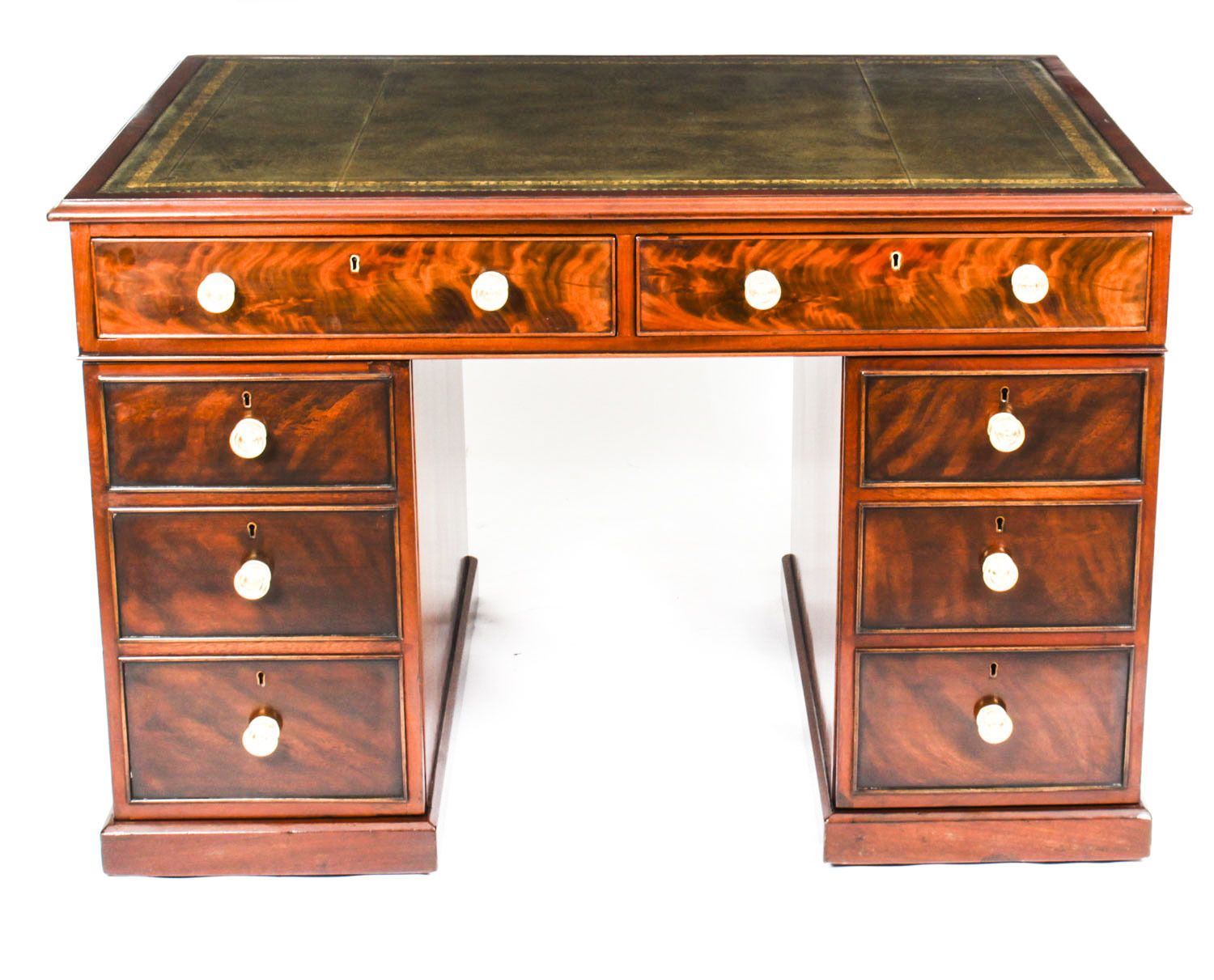 photo vinterior 4ft Victorian Flame Mahogany Partners Pedestal Desk 19th C