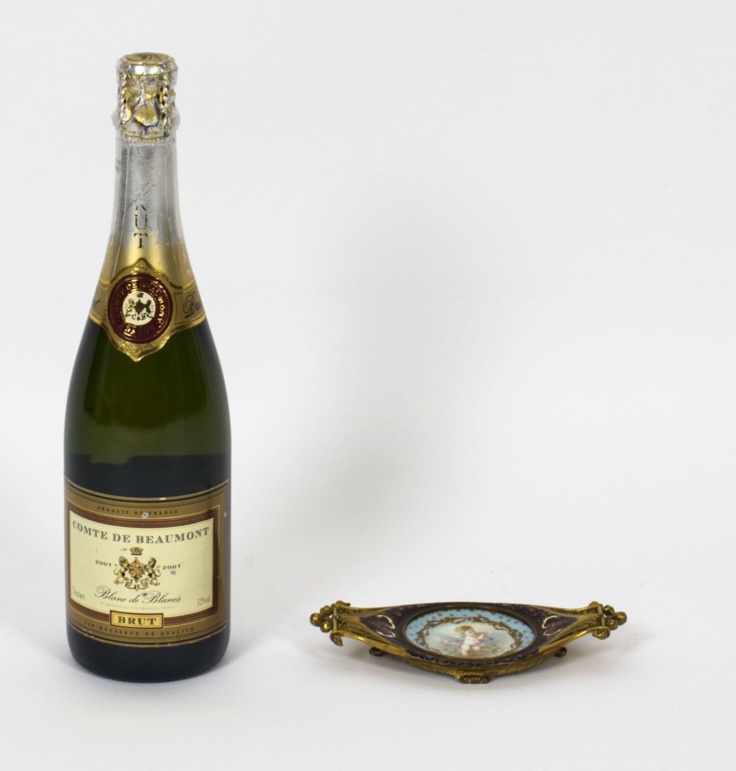photo for sale Antique French Ormolu & Champleve Enamel Pin Tray 19th Century