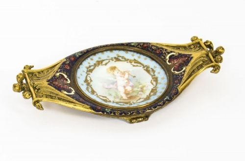 Home Decor Antique French Ormolu & Champleve Enamel Pin Tray 19th Century photo