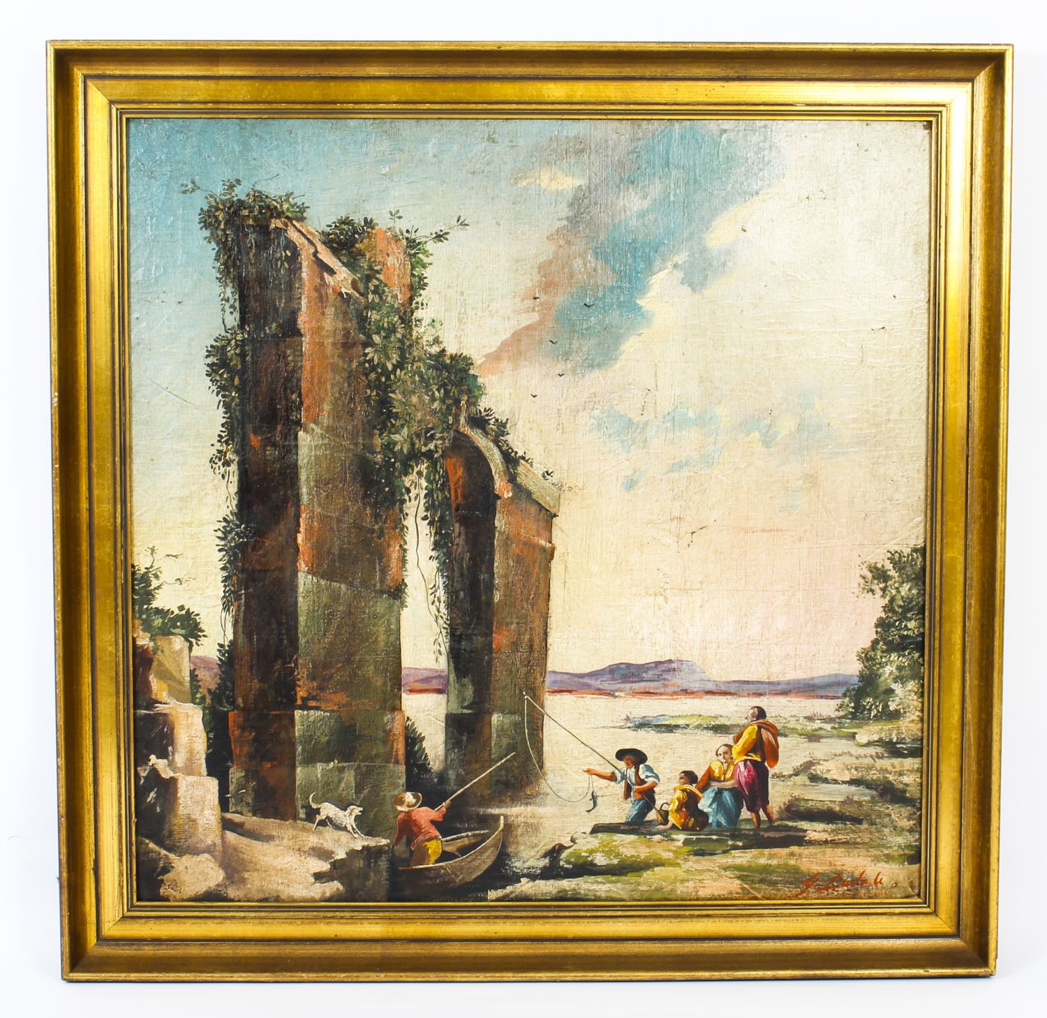 Vintage Palladian Oil Painting Classical Roman Ruins 20th Century photo buy