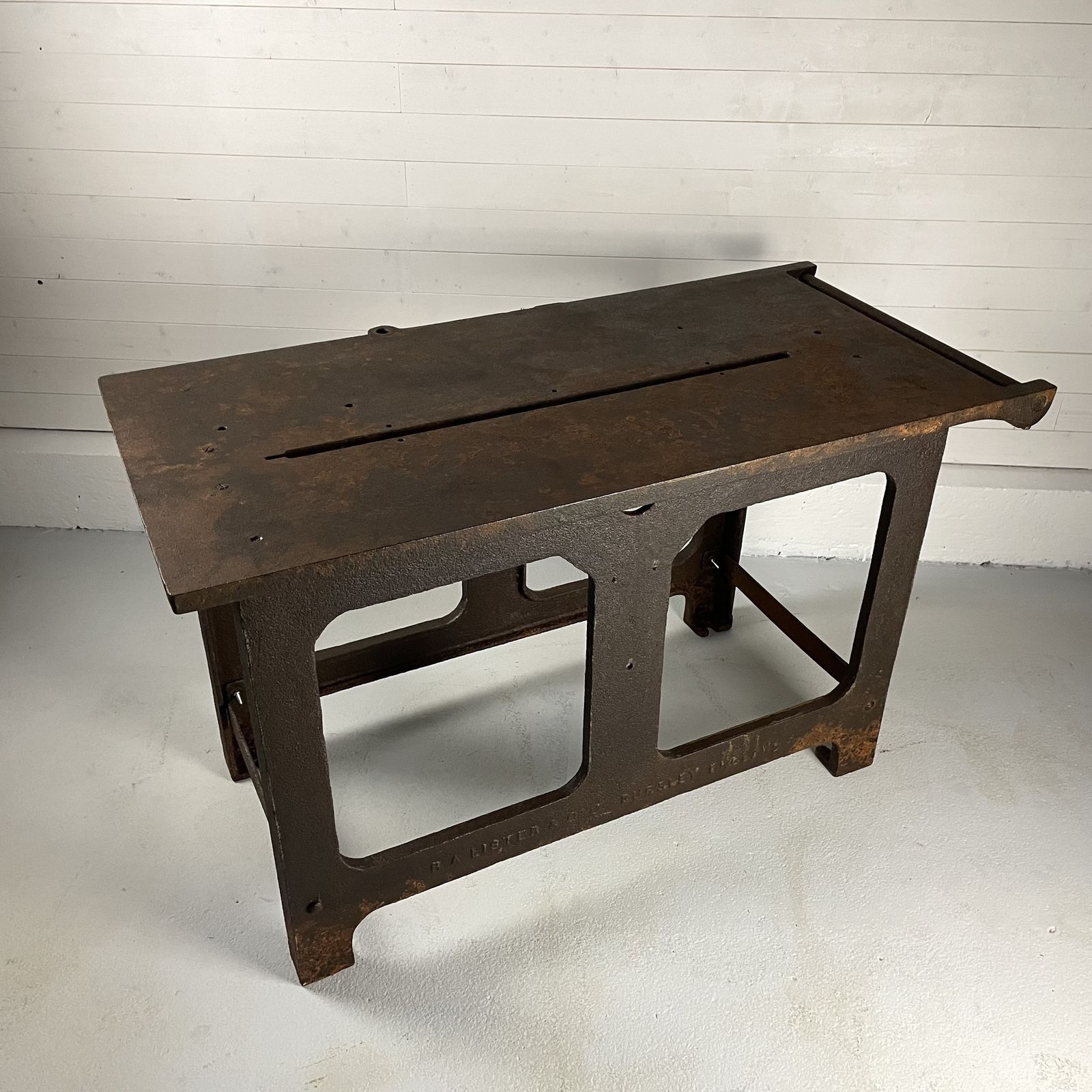 Large Antique Industrial Cast Iron Saw Bench Table photo vintage