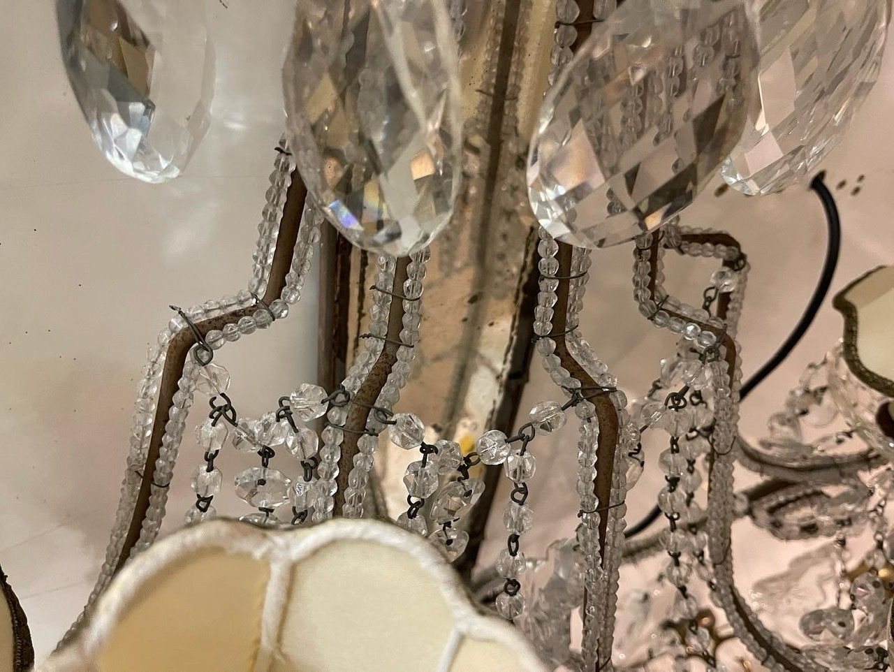 Large Italian Antique Crystal Beaded Mirrored Sconces Set Of 2 Es photo Lighting