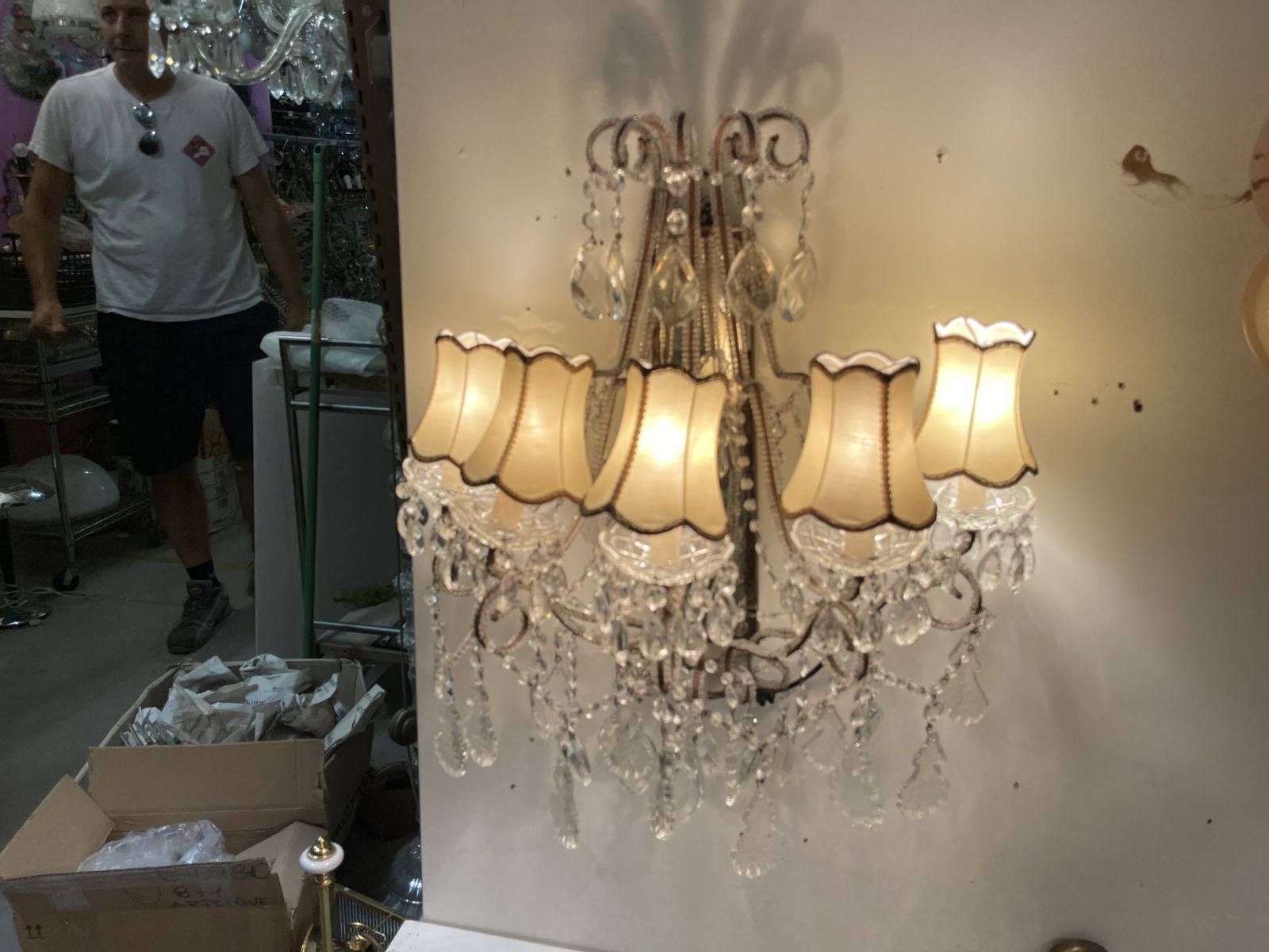 photo vinterior Large Italian Antique Crystal Beaded Mirrored Sconces Set Of 2 Es