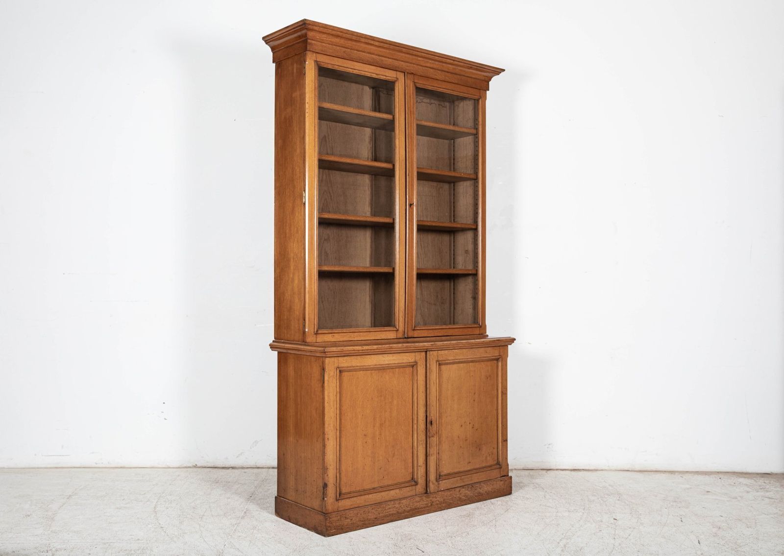 19thc English Glazed Oak Bookcase Cabinet photo for sale