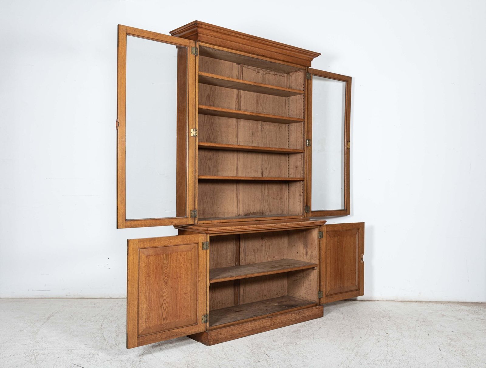 19thc English Glazed Oak Bookcase Cabinet photo Furniture