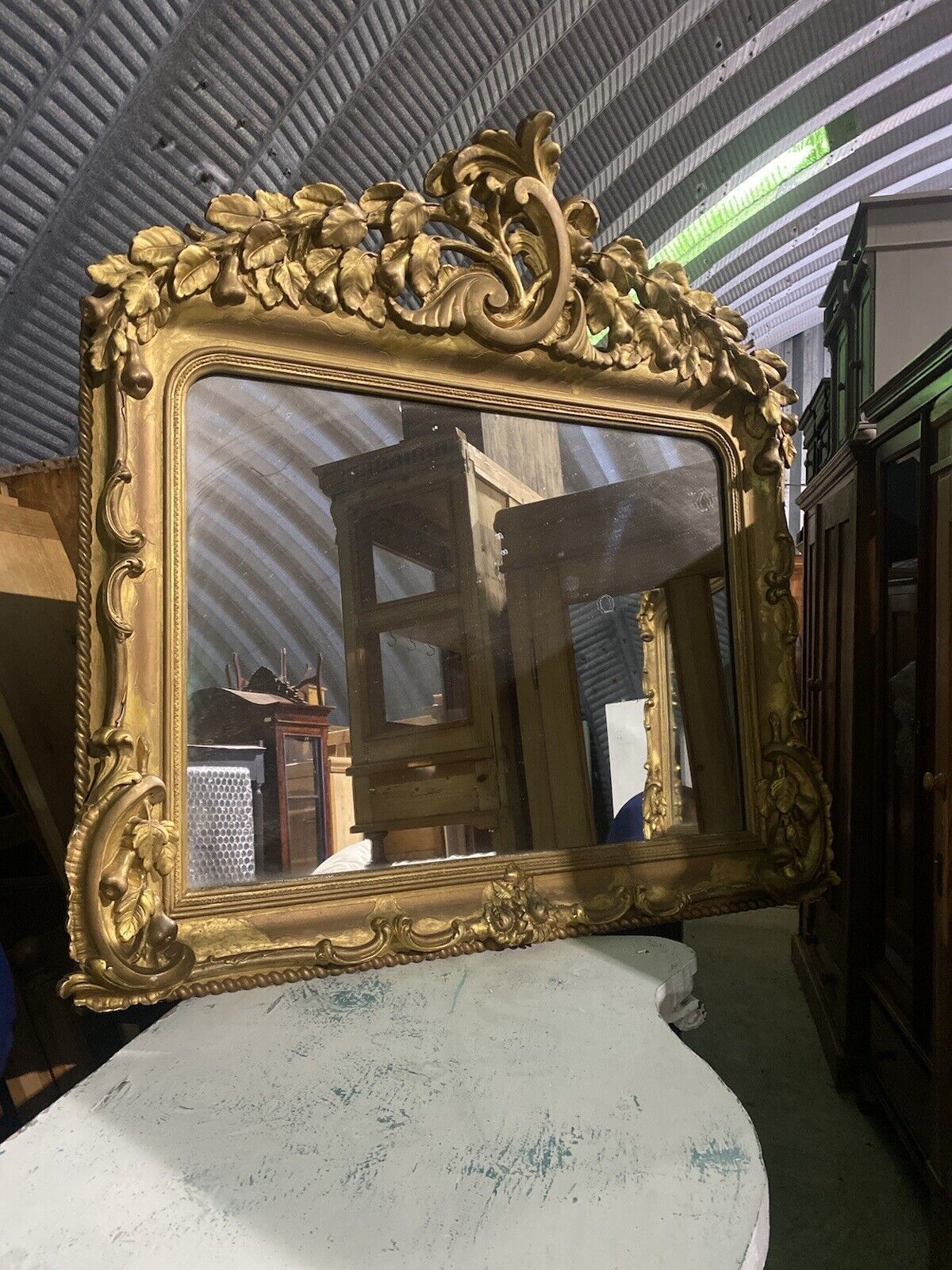photo for sale Large Antique French Baroque Style Overmantel Carved Gilt Gold Mirror