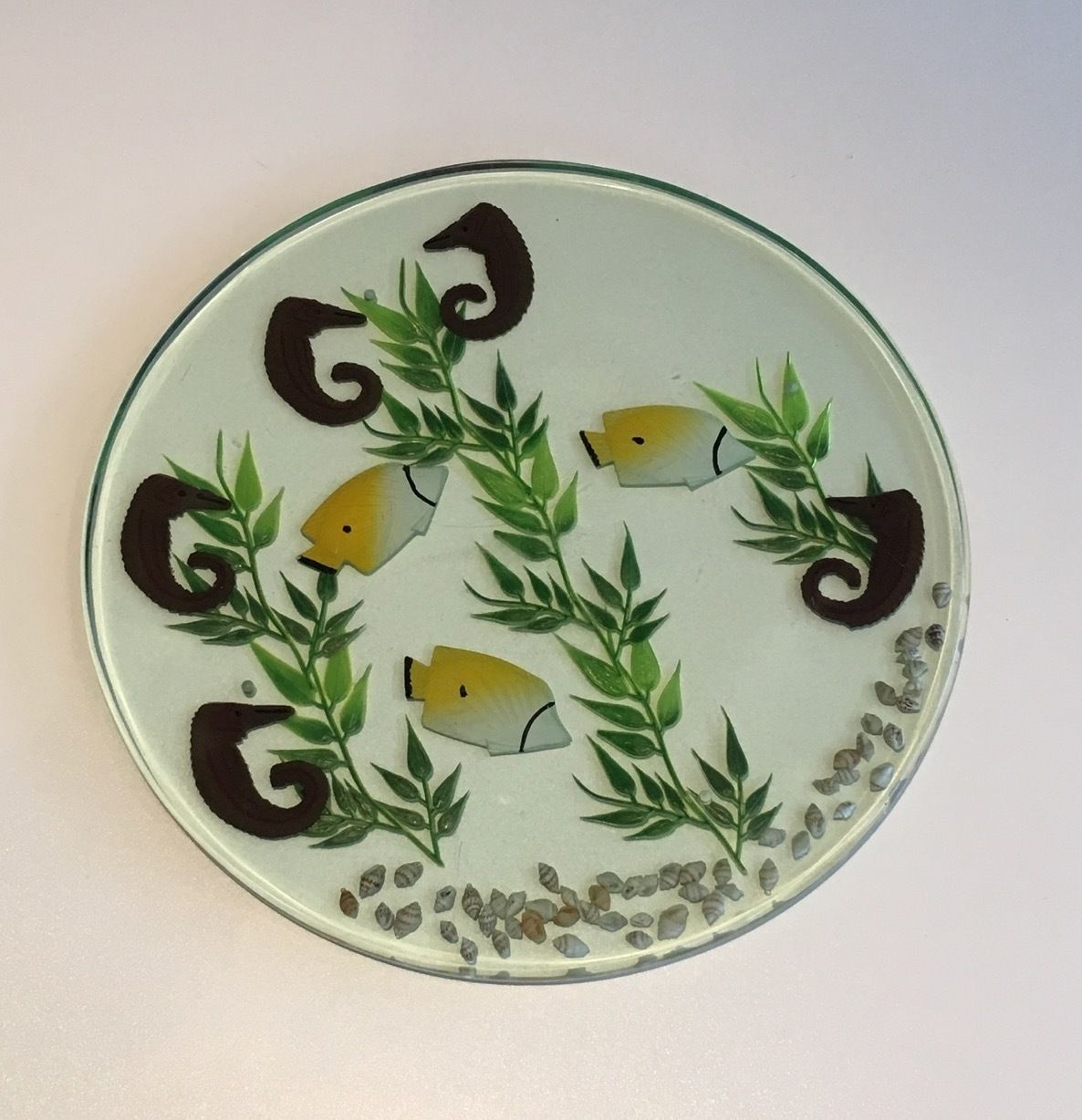 Suite Of 4 Resin Trays, Encrusted With Seahorses, Fish, Seaweed And Shells photo 1170.0