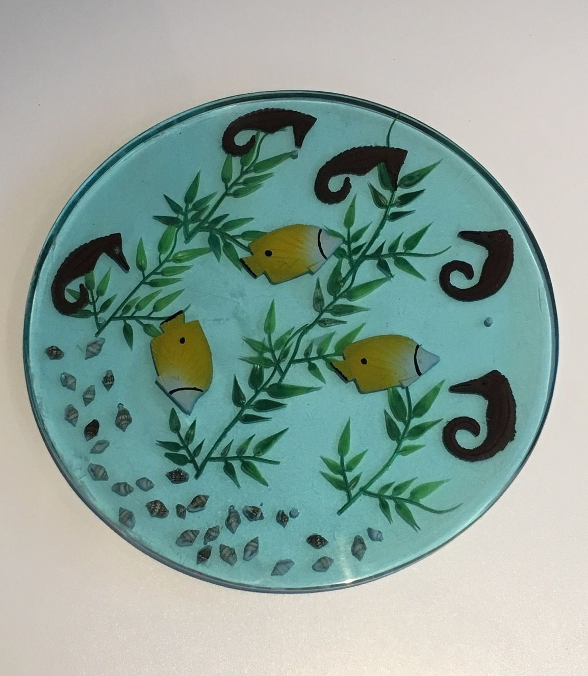 photo for sale Suite Of 4 Resin Trays, Encrusted With Seahorses, Fish, Seaweed And Shells