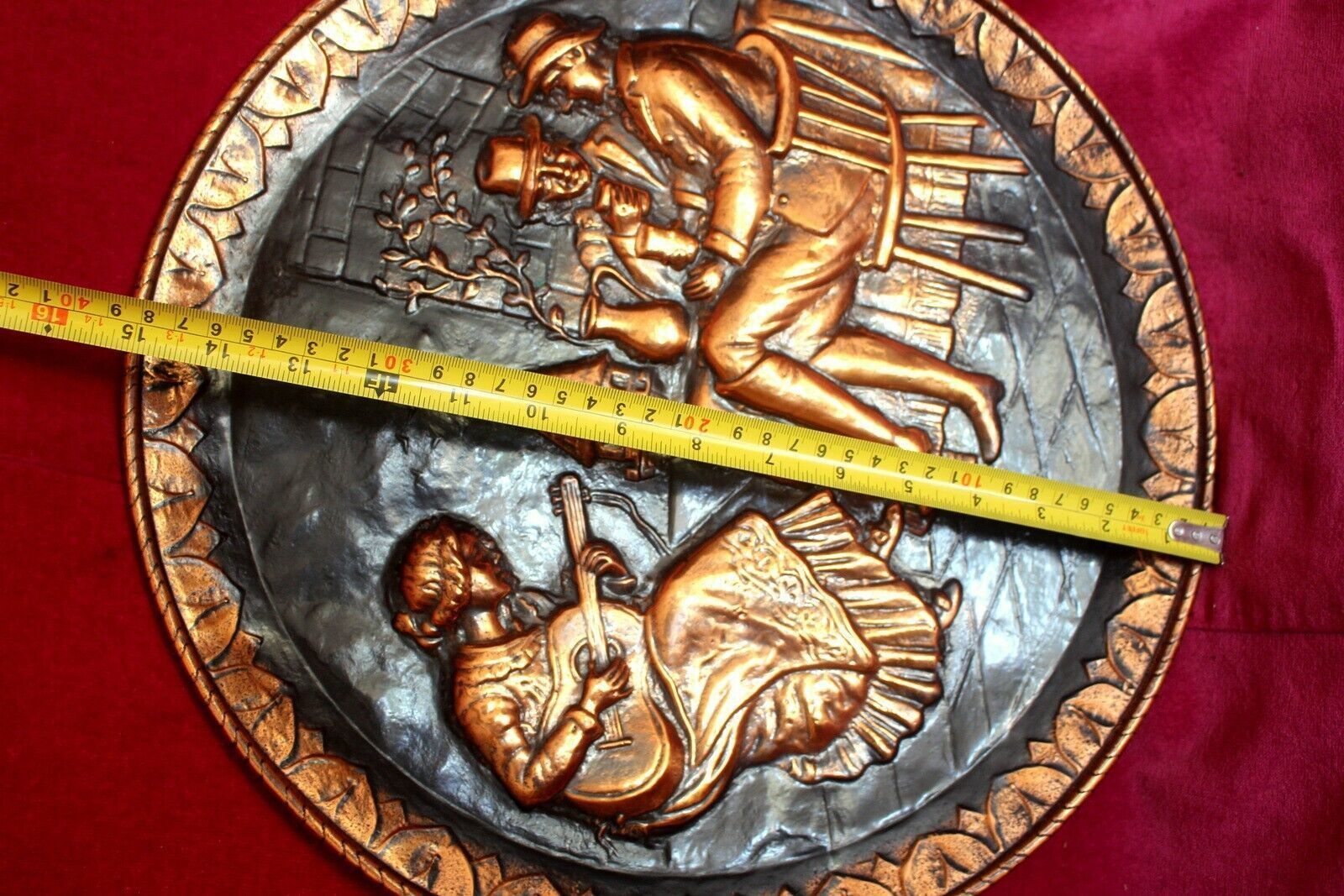 Art Vintage French Brass& Copper Wall Plaque 19th C. Portrait Heat Resistant photo