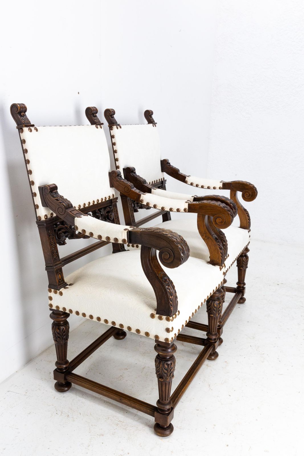 Pair Of Louis XIII Revival Open Walnut Armchairs French, 19th Century To Recover photo 1280.0