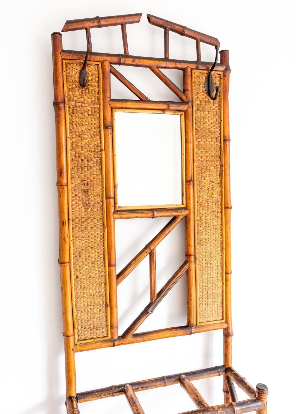 Boho Bamboo Hall Stand Mirrored Coat Rack With Umbrella Stand Stick Stand Chinoiserie French Mid Century Aesthetic Movement photo 700.0