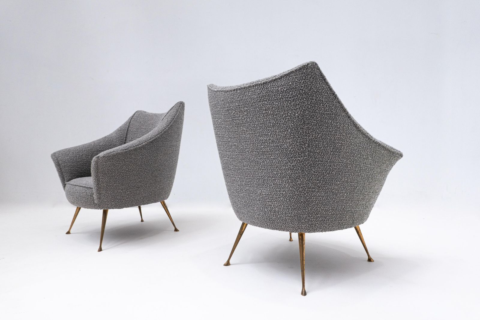 Pair Of Mid Century Grey New Upholstery And Brass Feets Armchairs, Italy, 1950s photo Furniture