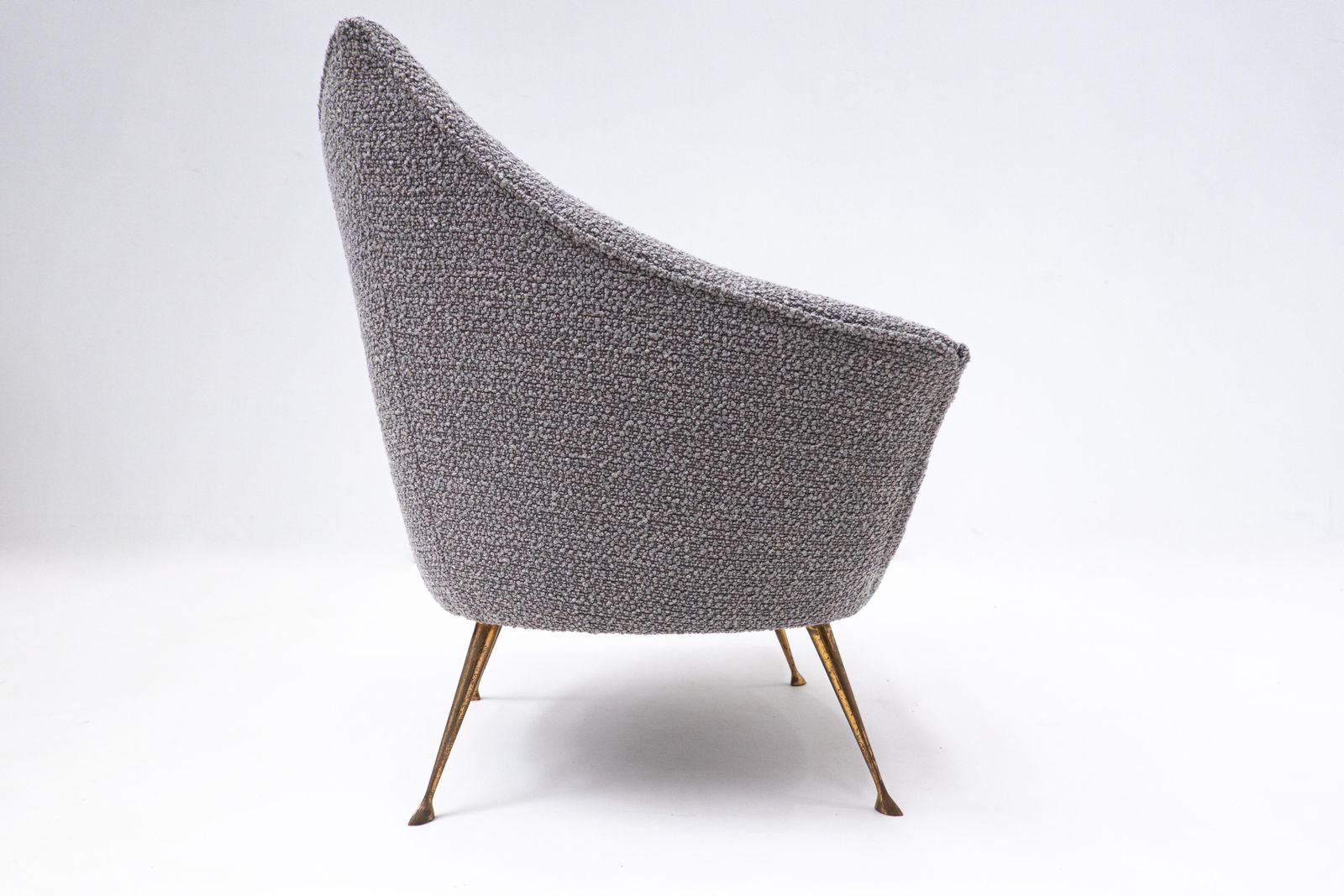 Pair Of Mid Century Grey New Upholstery And Brass Feets Armchairs, Italy, 1950s photo vinterior