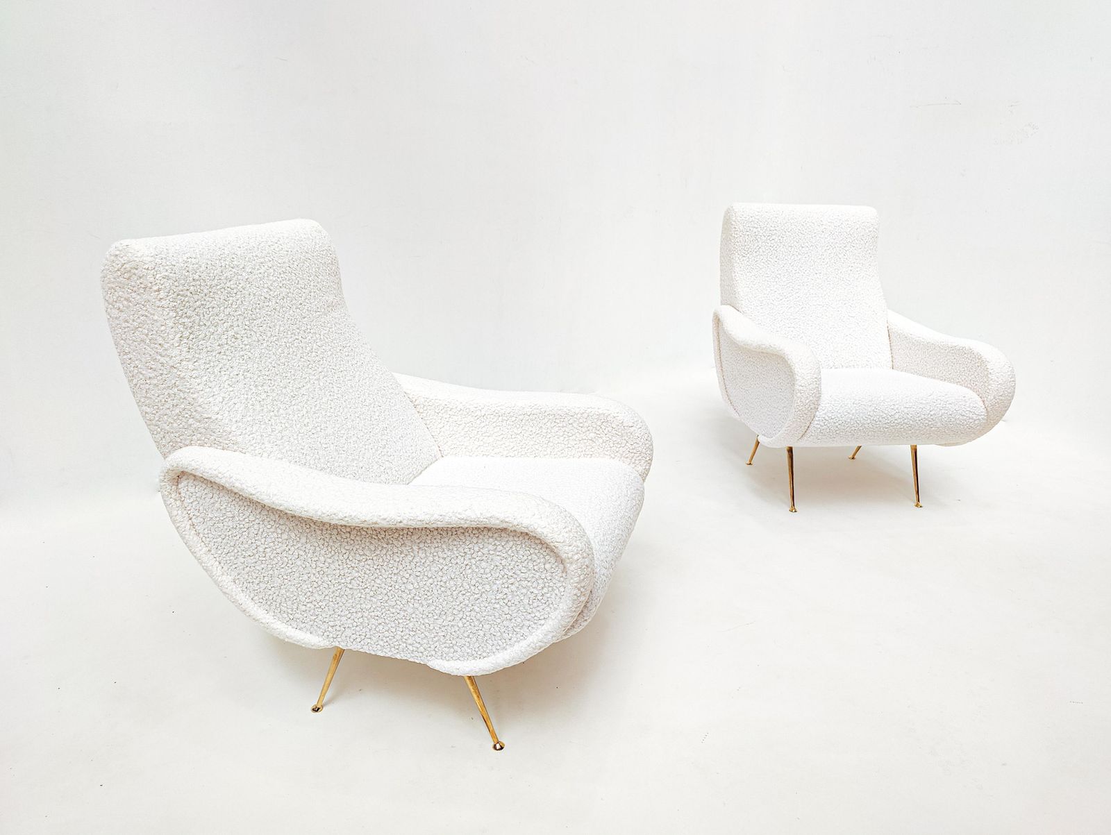 Mid Century Modern Italian Pair Of Armchairs, White Boucle Fabric, 1950s photo furniture