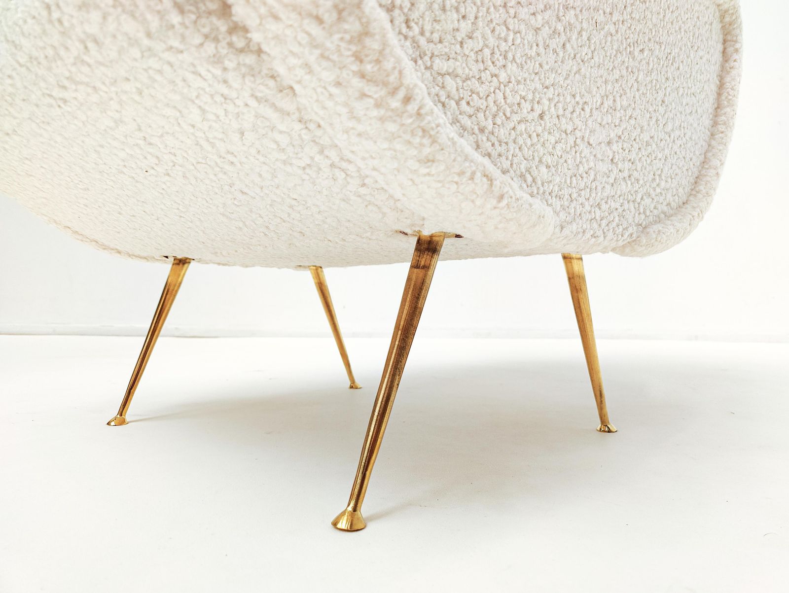 Mid Century Modern Italian Pair Of Armchairs, White Boucle Fabric, 1950s photo 5380.0