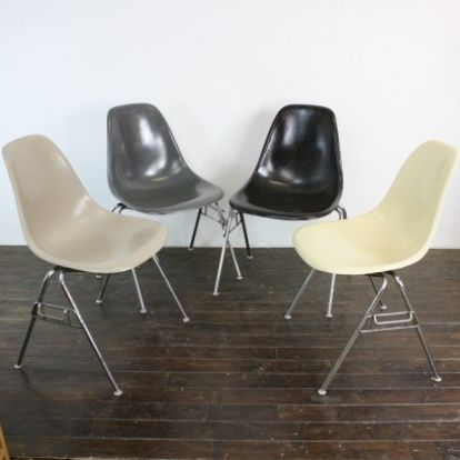 Eames Herman Miller Dss Side Chairs In Elephant Hide Grey / Light Greige / Black / Parchment On Original Stacking Bases photo furniture