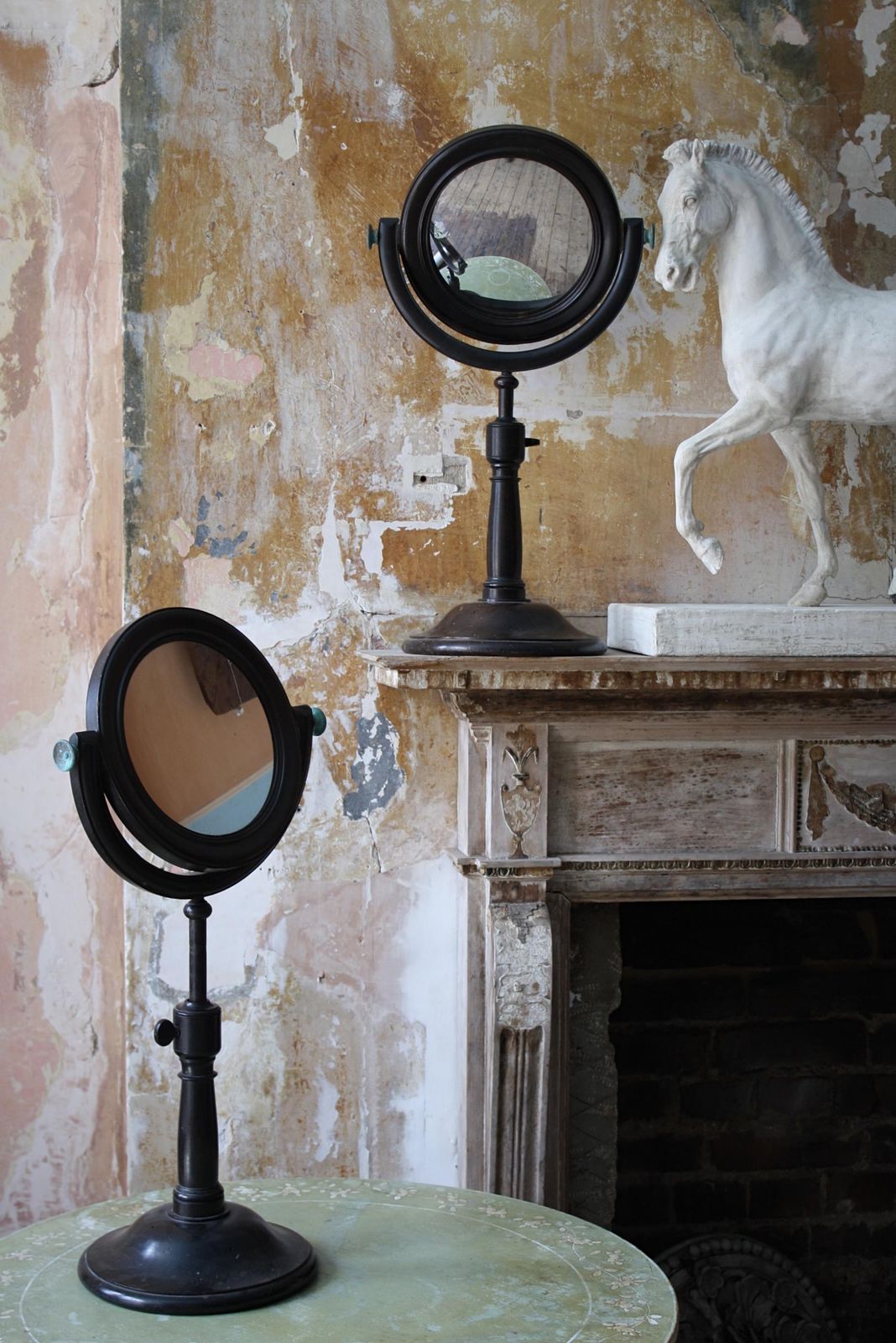 19th C Pair Of Large Optical Experimental Scientific Mirrors Concave & Convex photo furniture
