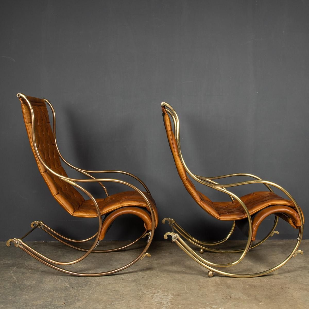 20th Century British Made Pair Of Leather Rocking Chairs, C.1950 photo 7995.0
