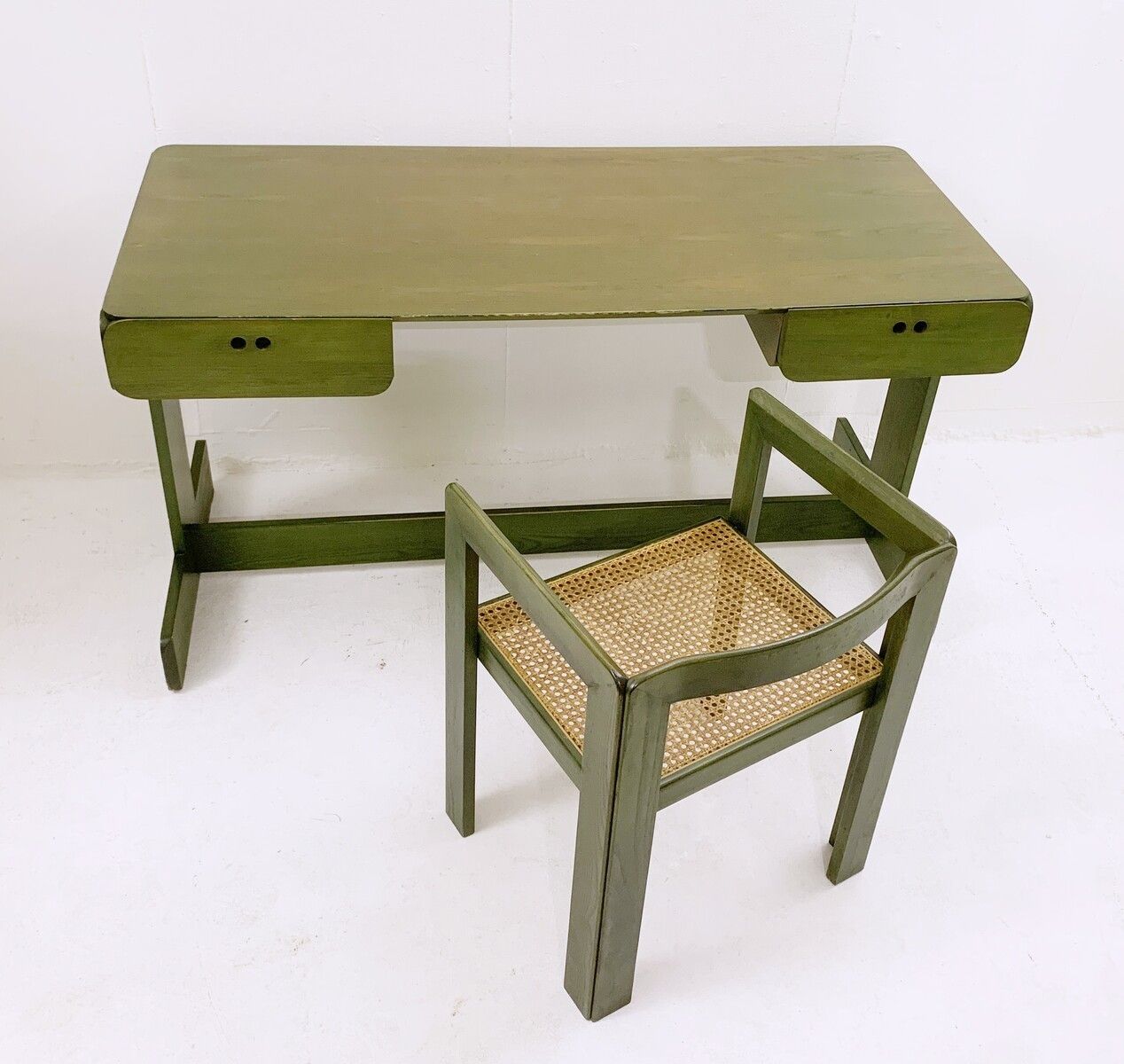 Mid Century Modern Green Wooden Desk & Chair By Derk Jan De Vries photo furniture