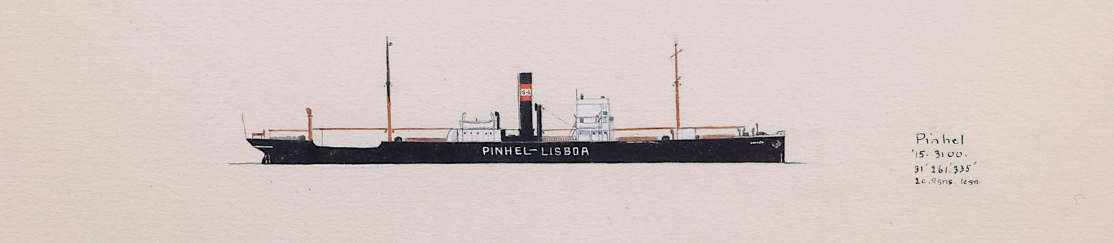Laurence Dunn, Ss Pinhel Lisboa (C.1927) Merchantman Tramp Steamer Watercolour C.1925