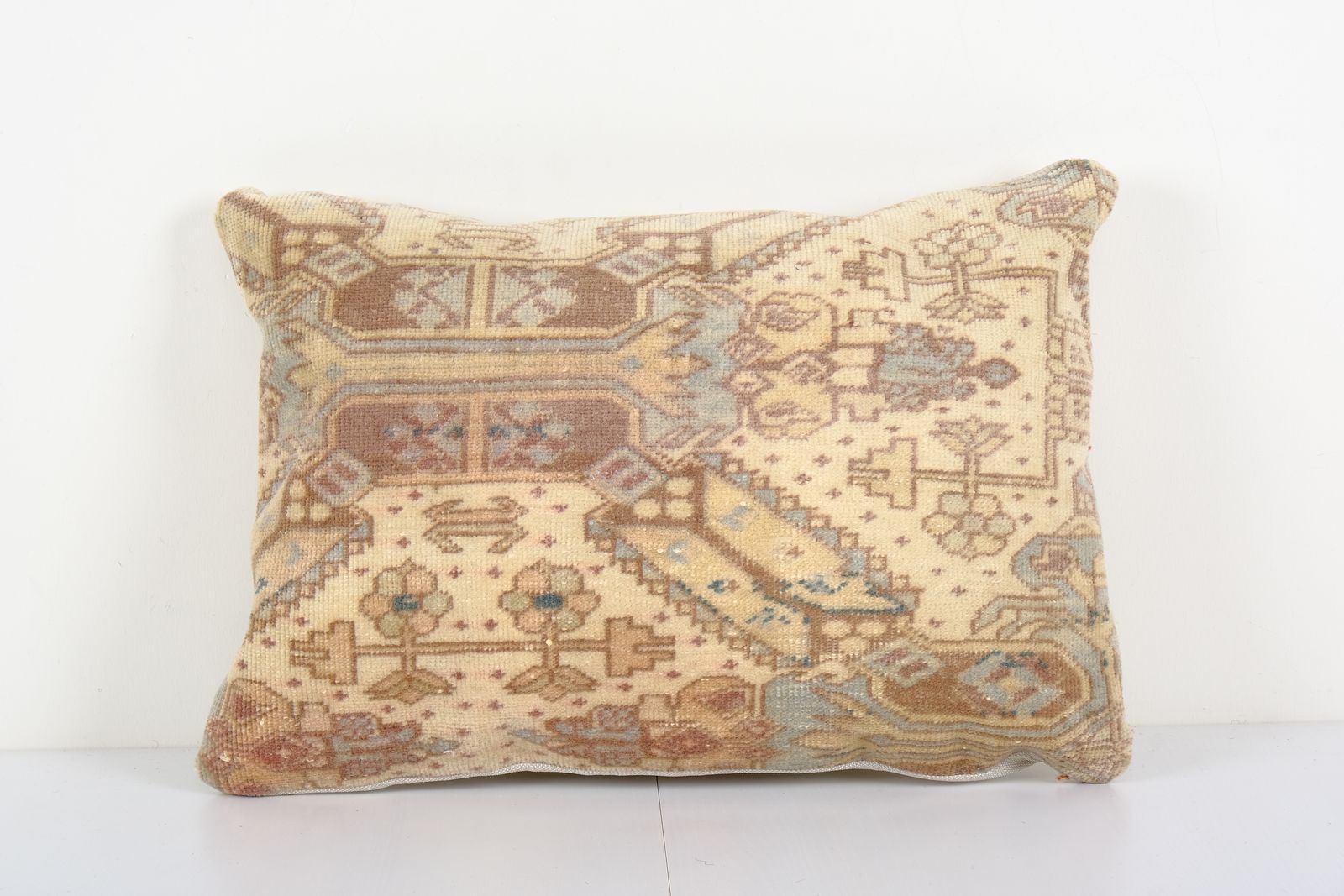 Turkish Oushak Rug Pillow Copper Cover, Queen Boho Woven Bedding Carpet Pillow Cover, Oversize Turkish Lumbar 15'' X 21''