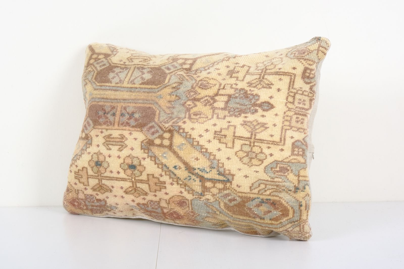 Turkish Oushak Rug Pillow Copper Cover, Queen Boho Woven Bedding Carpet Pillow Cover, Oversize Turkish Lumbar 15'' X 21'' photo for sale