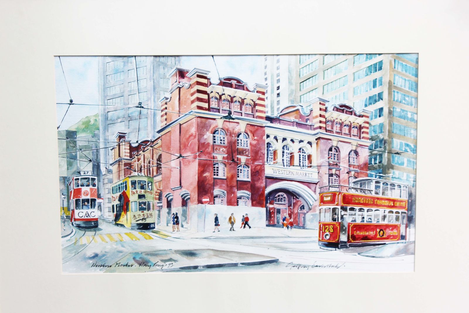Vintage Watercolour Of The Western Market Hong Kong By Geoffrey Baverstock. photo vinterior