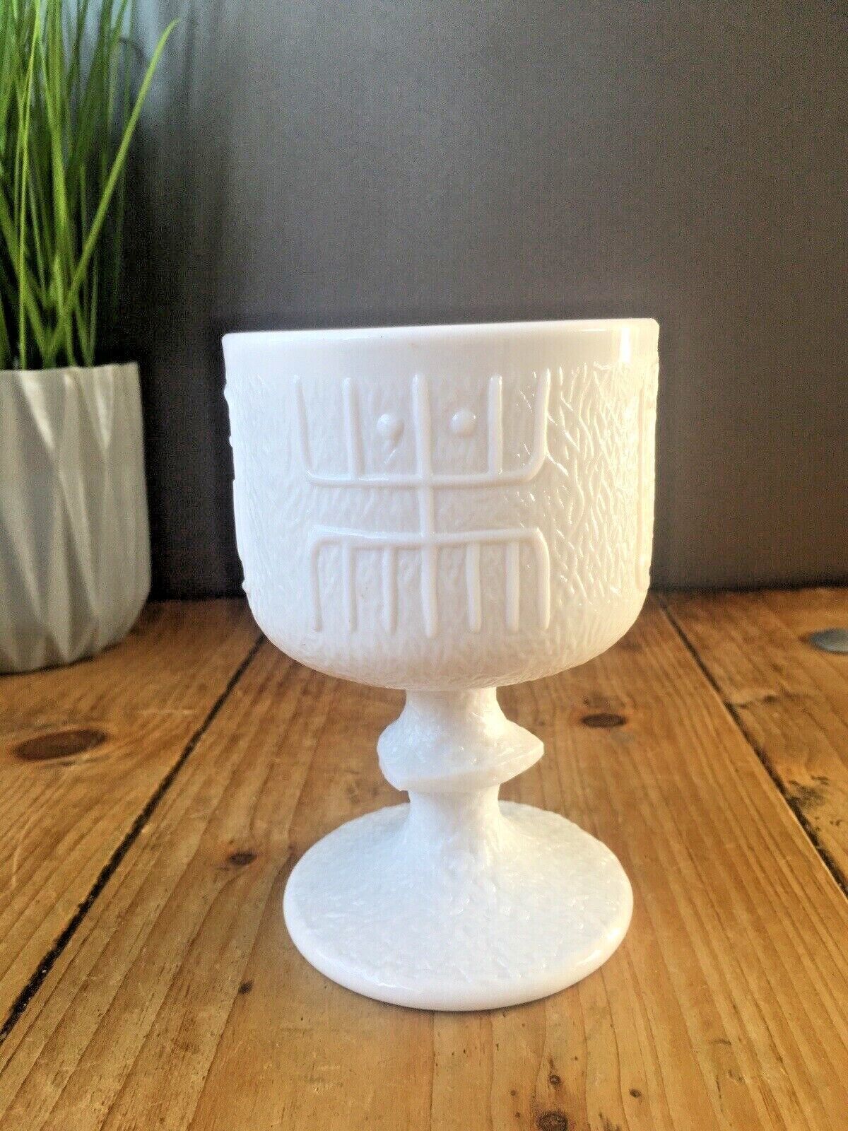 Unusual Milk Glass Goblet Retro Scandi Tribal Design Totem Portmeirion 60's 70's photo Home Decor