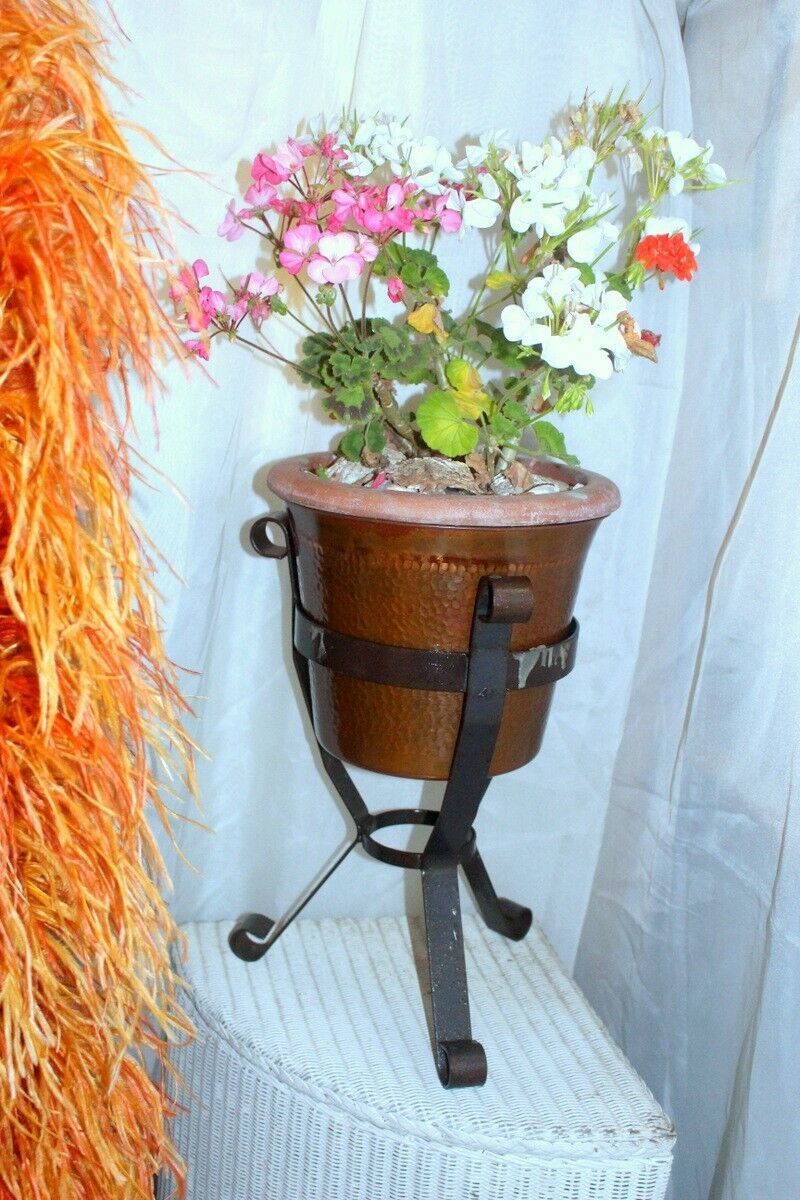 French Vintage Hammered Copper Pot With Cast Iron Support 1960s photo buy