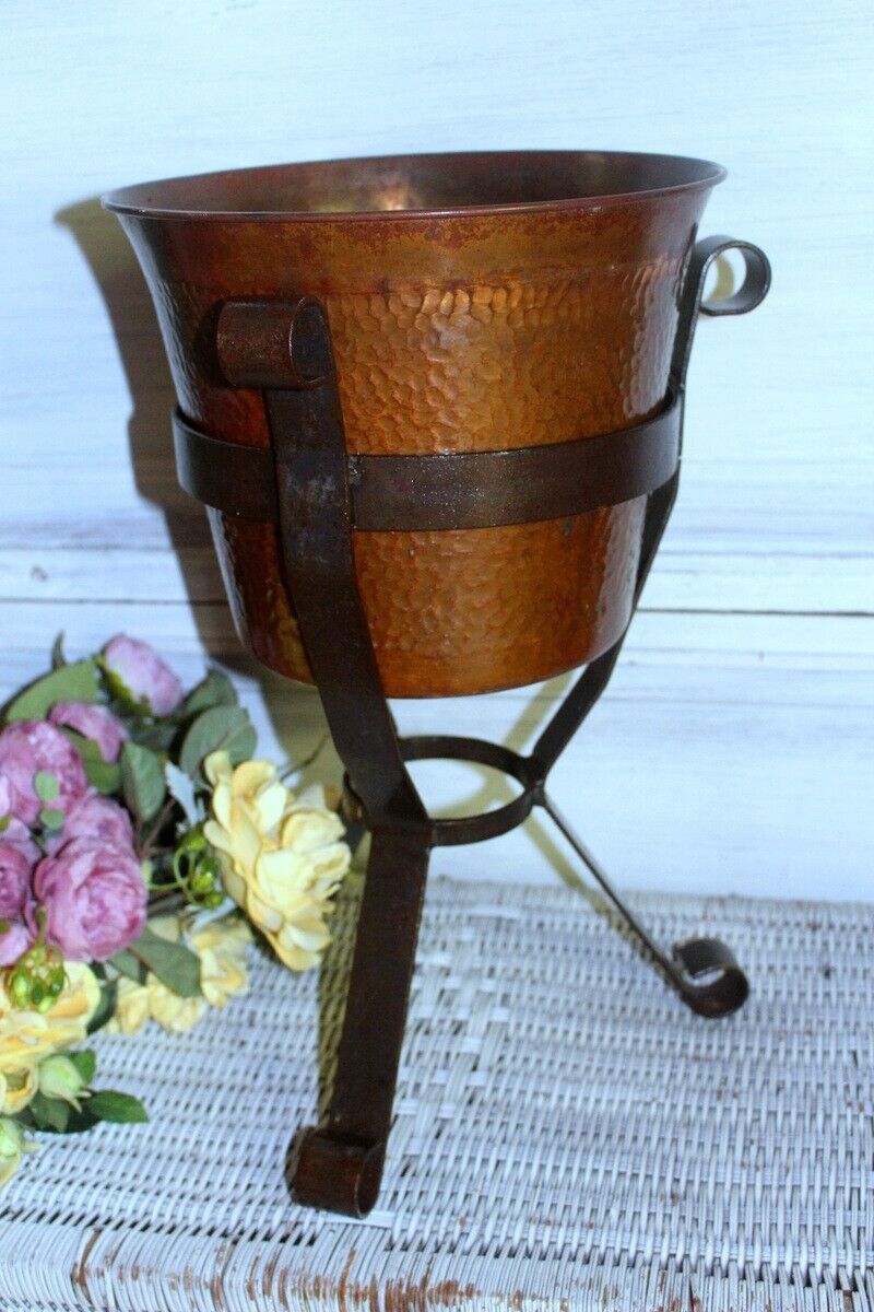 photo furniture French Vintage Hammered Copper Pot With Cast Iron Support 1960s