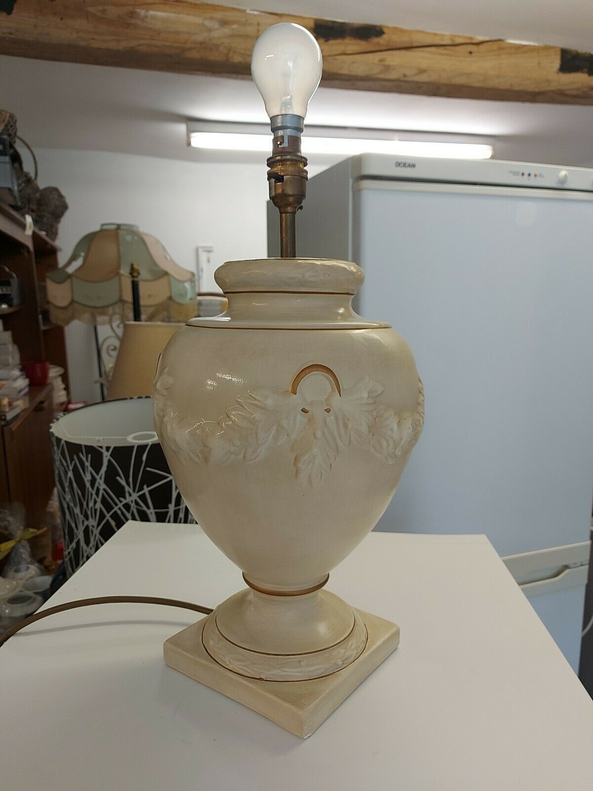 Lovely Large Ivory Ceramic & Gold Table  Side Lamp By Bhs photo furniture