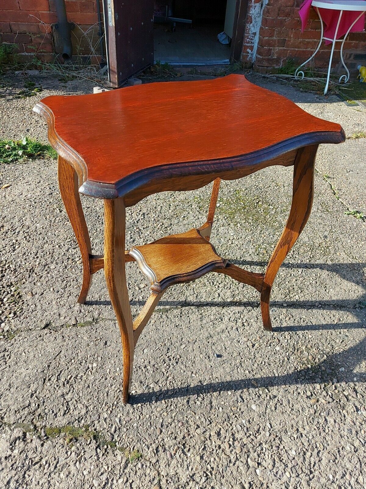 Beautiful Antique Oak Side Hall Table Scallop Edge Plant Lamp Stand photo Furniture