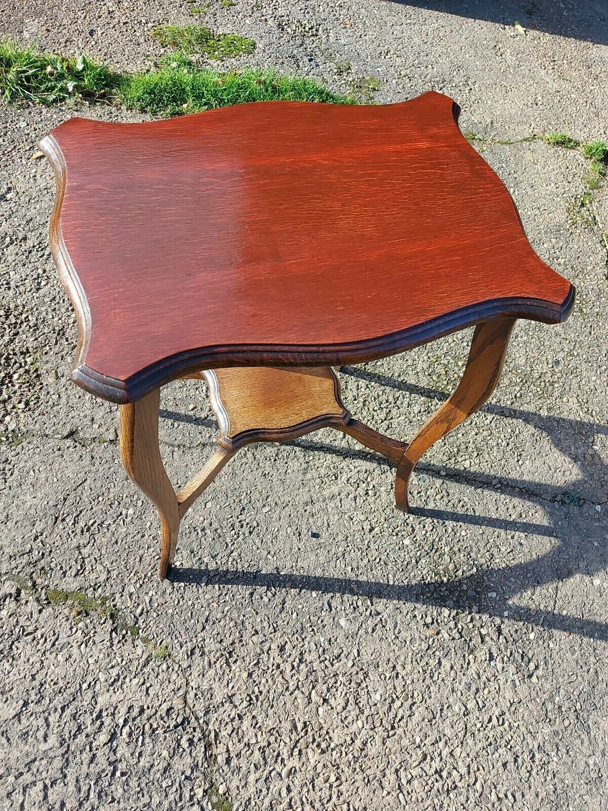 Beautiful Antique Oak Side Hall Table Scallop Edge Plant Lamp Stand photo 65.0